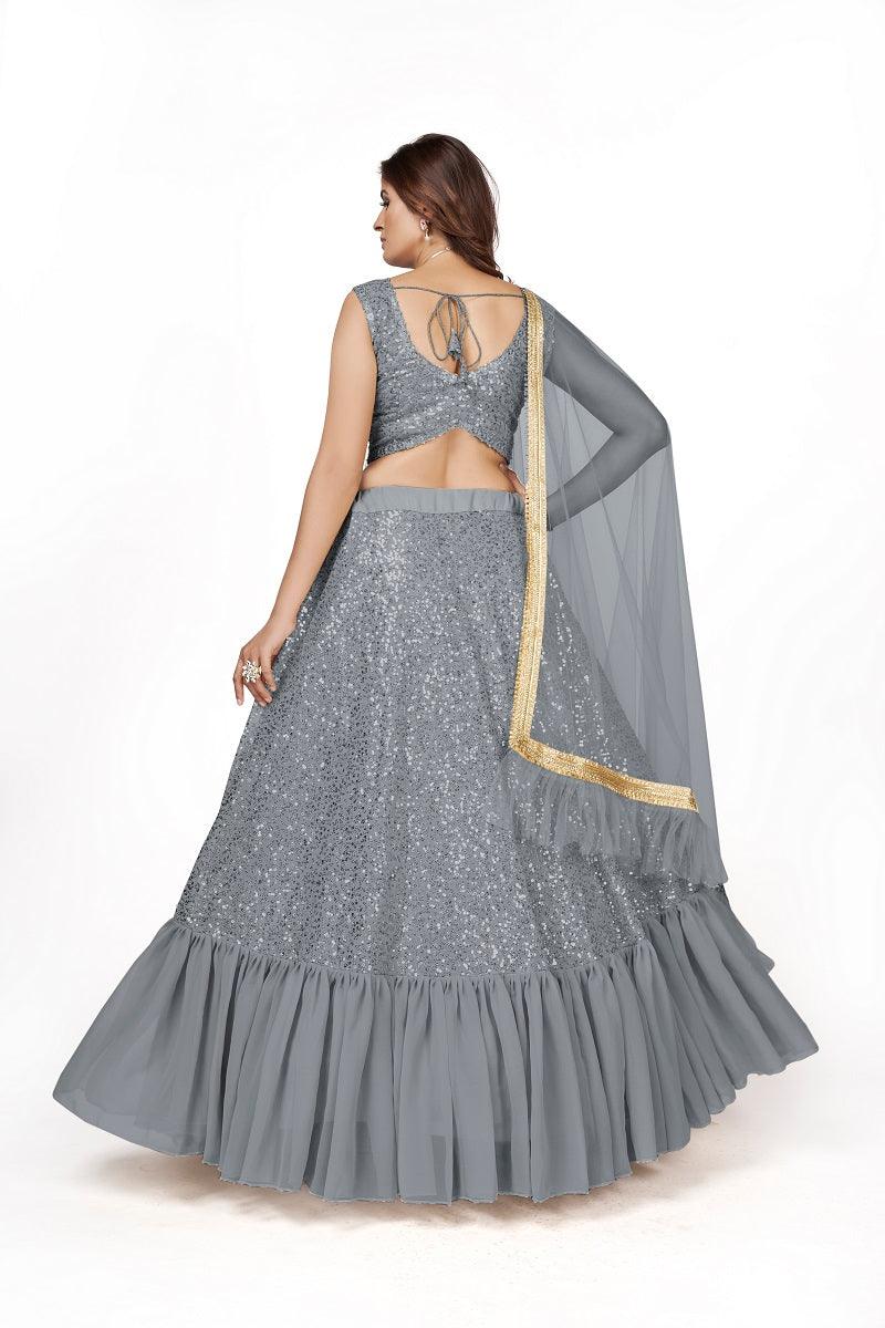 Odette Women Designer Grey Georgette Semi Stitched Lehenga With Unstitched Blouse - Image 3