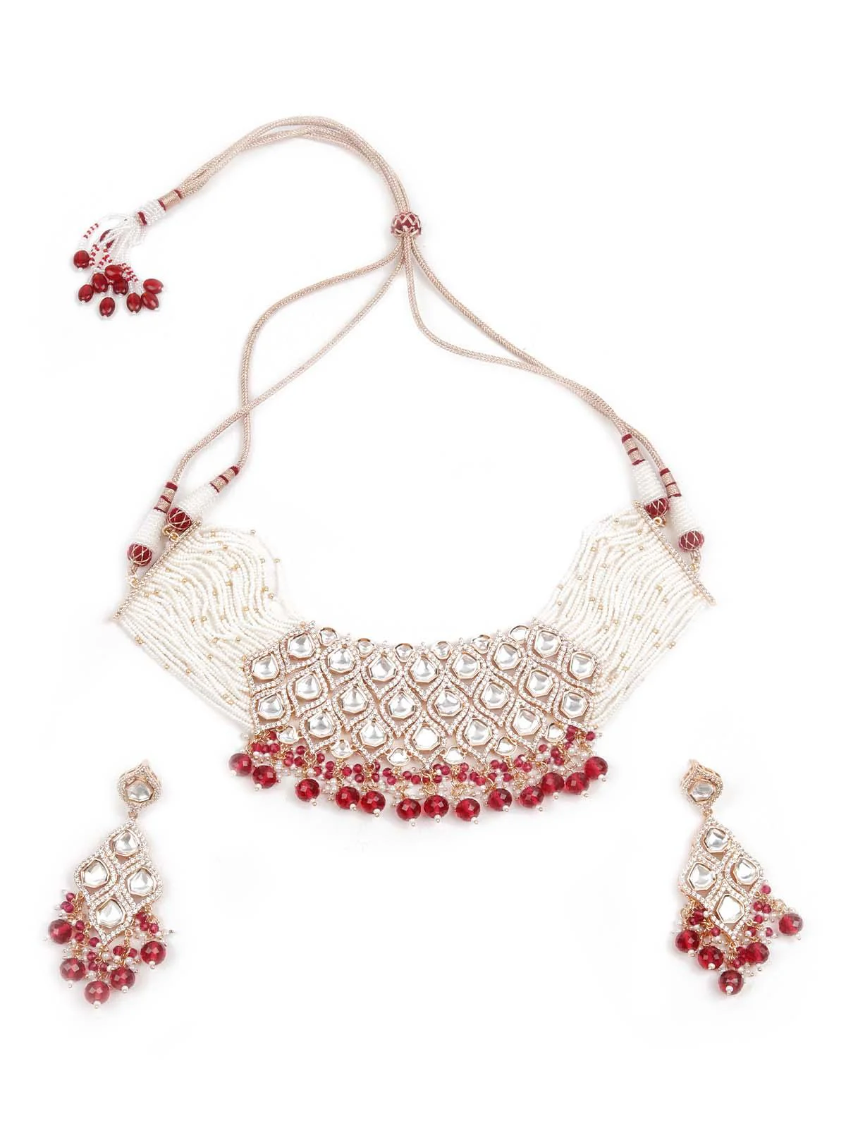Odette Women Designer Kundan And Austrian Diamond Necklace Set - Image 3