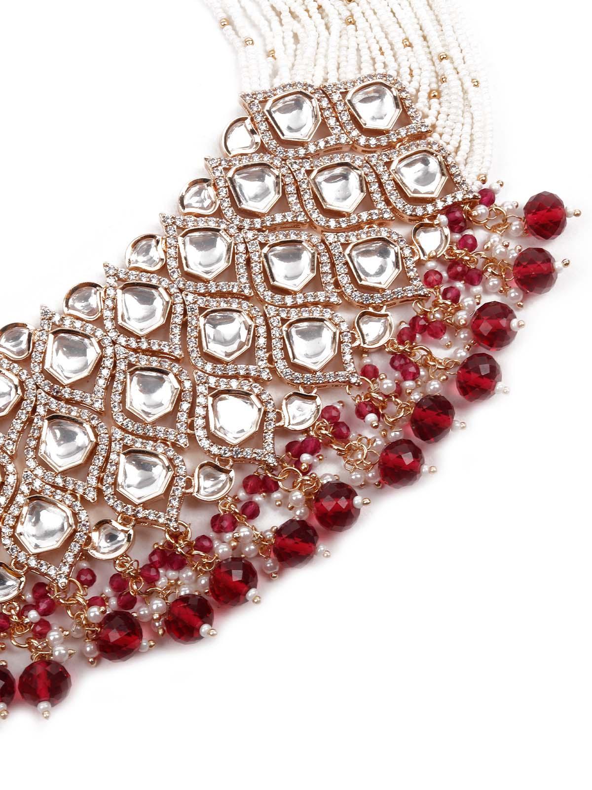 Odette Women Designer Kundan And Austrian Diamond Necklace Set - Image 5