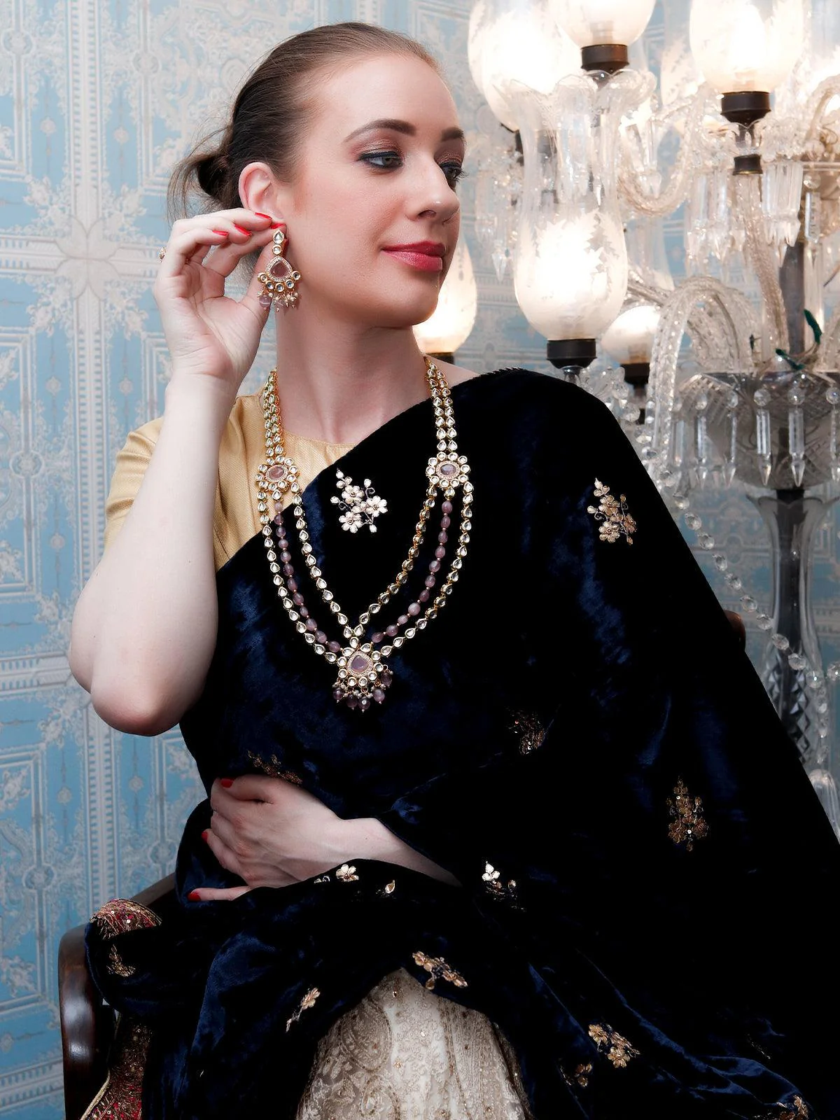 Odette Women Designer Kundan And Stones Necklace Set - Image 2