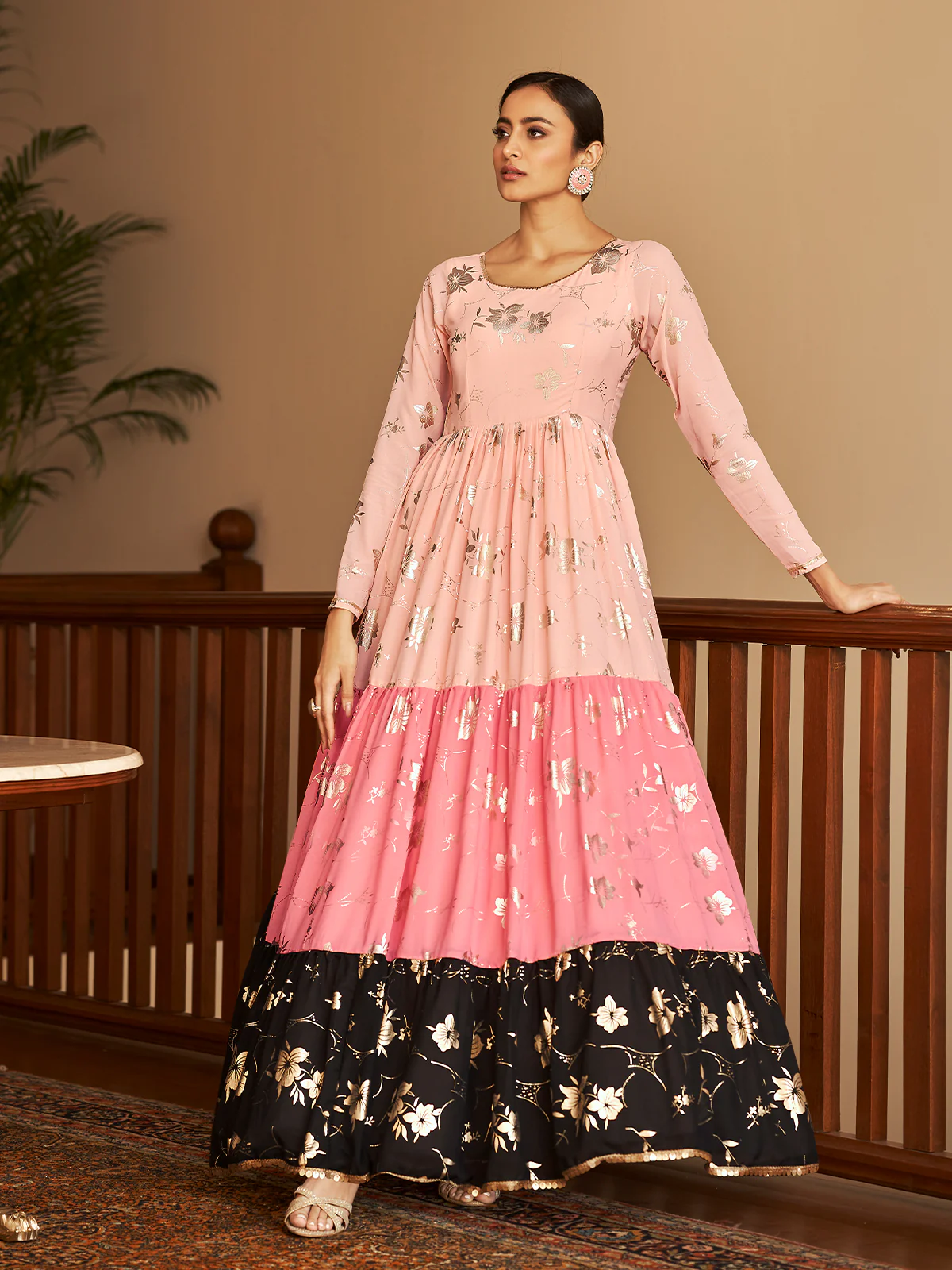 Odette Women Designer Multicolor Georgette Semi Stitched Gown - Image 3