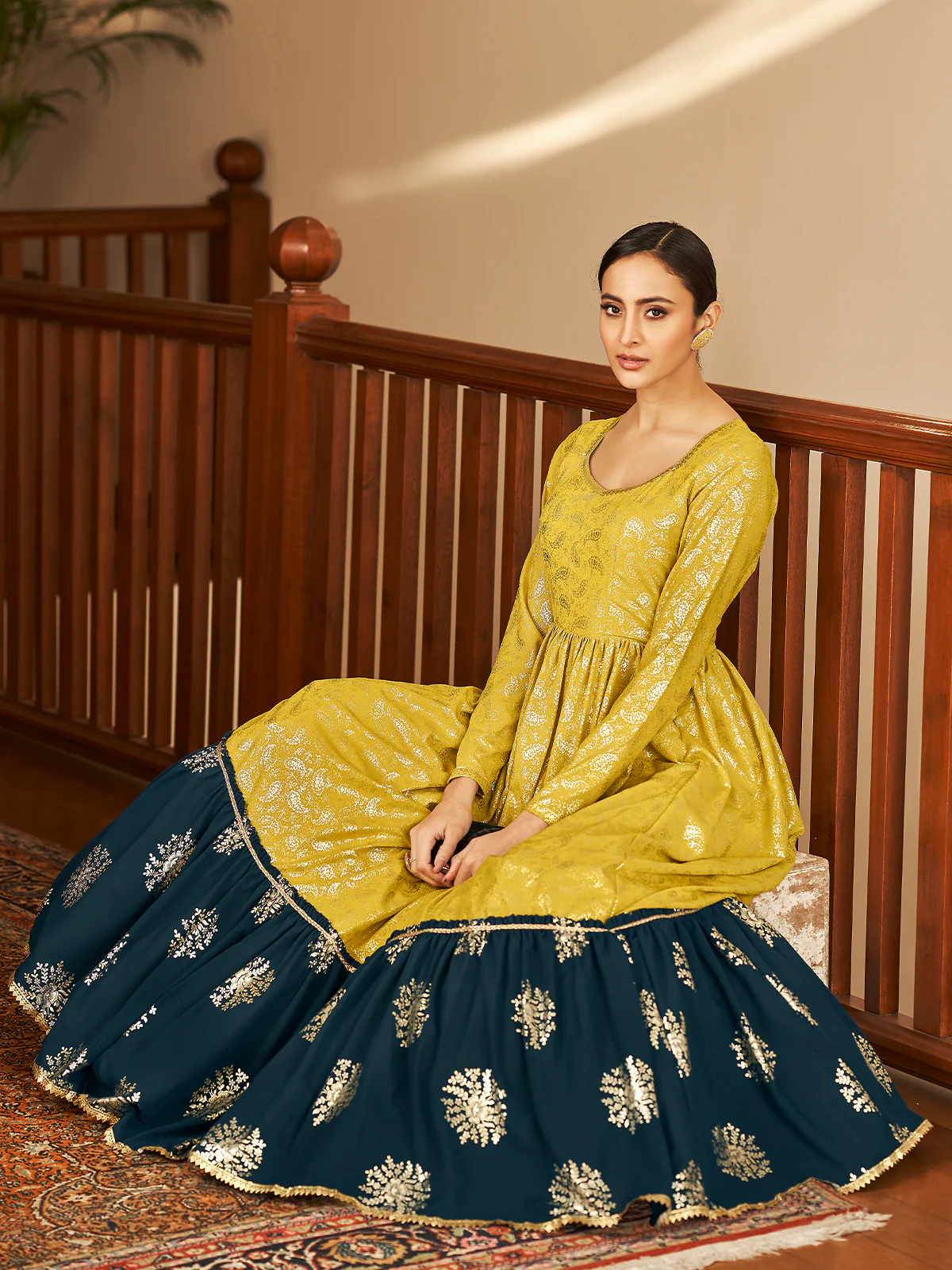 Odette Women Designer Yellow Georgette Semi Stitched Gown - Image 4