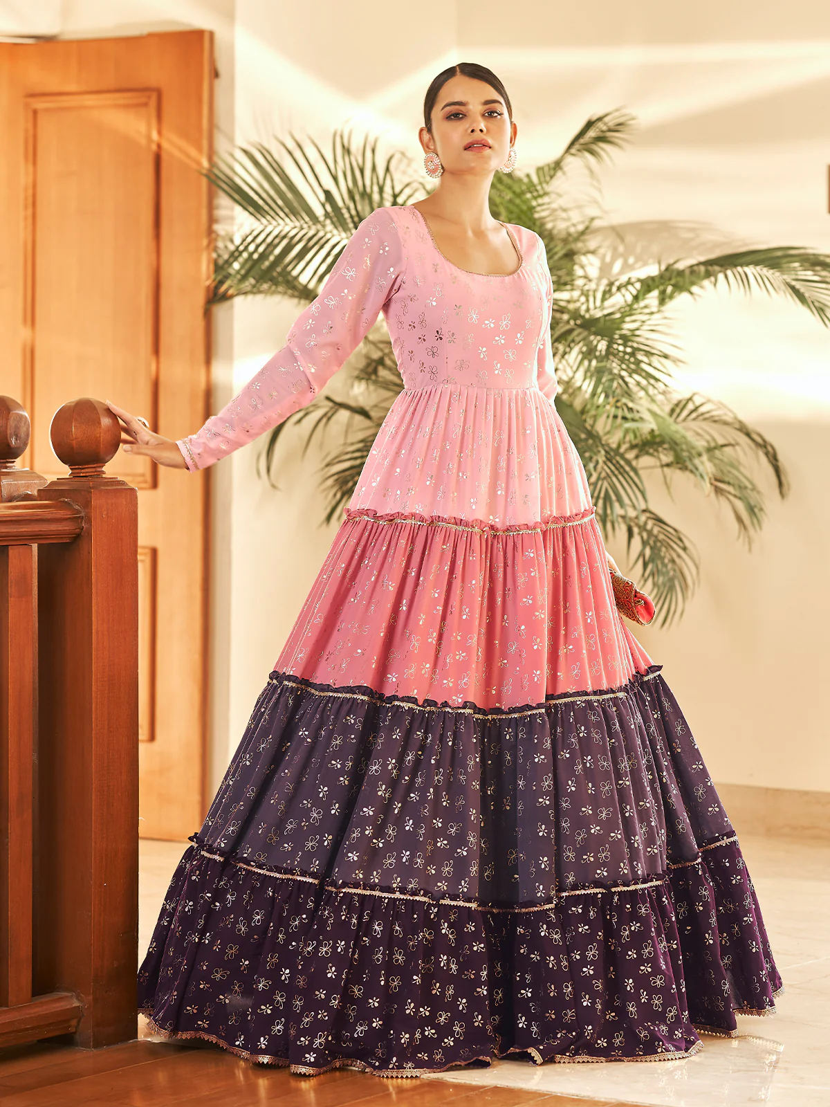Odette Women Designer Multicolor Georgette Semi Stitched Gown - Image 3