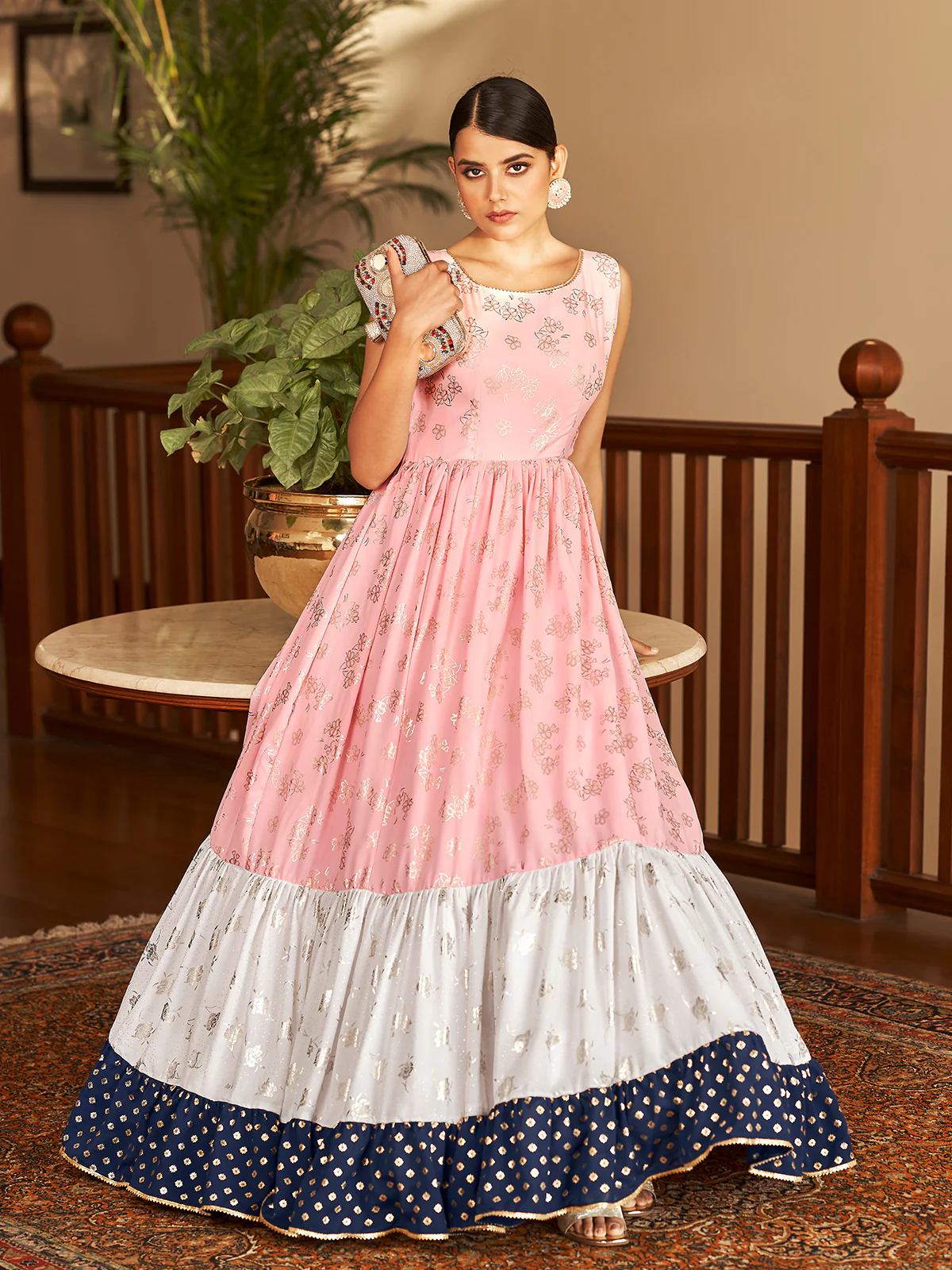Odette Women Designer Multicolor Georgette Semi Stitched Gown - Image 4