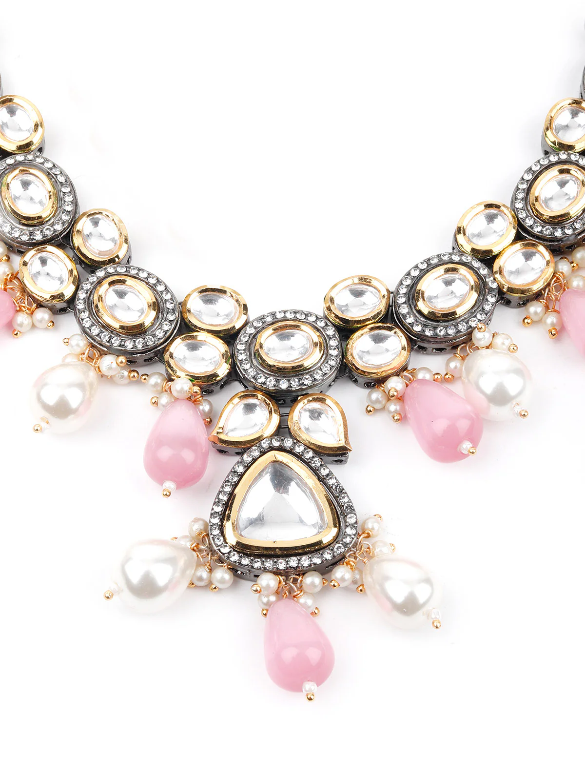 Odette Women Designer White And Pink Necklace Set - Image 2