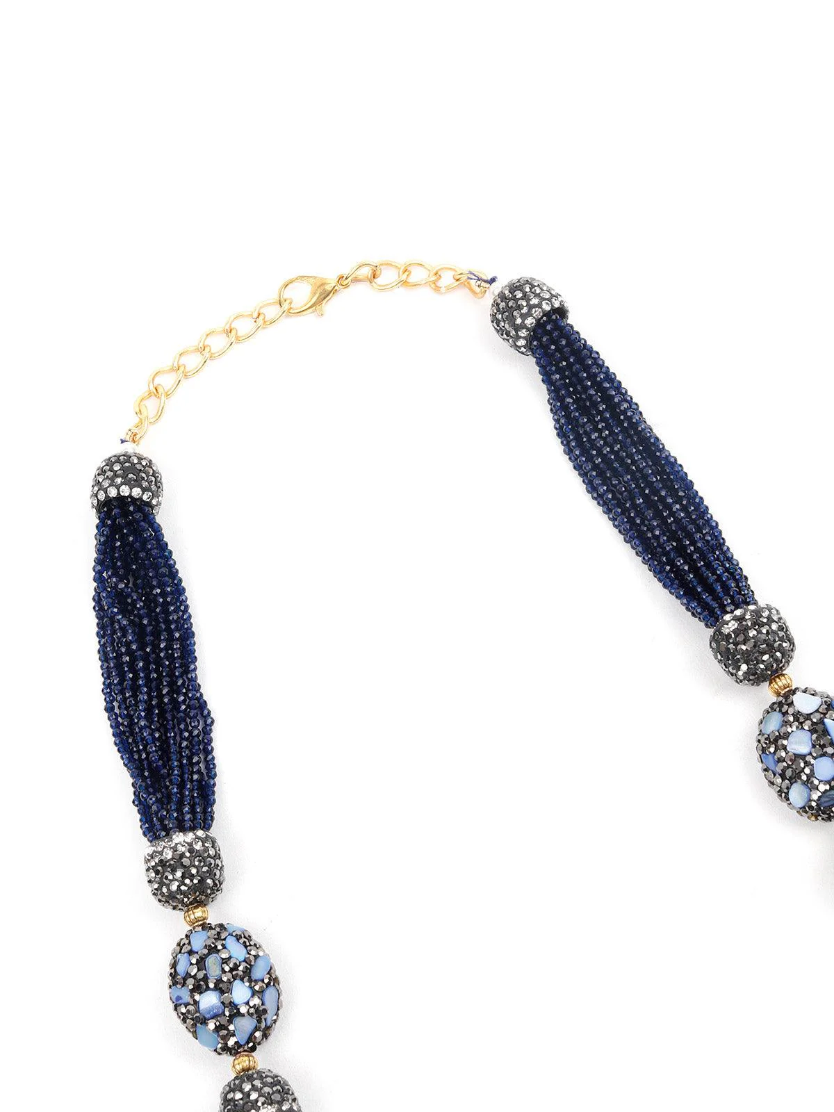 Odette Women Designer Navy Blue Beads And Stones Long Necklace Set - Image 4