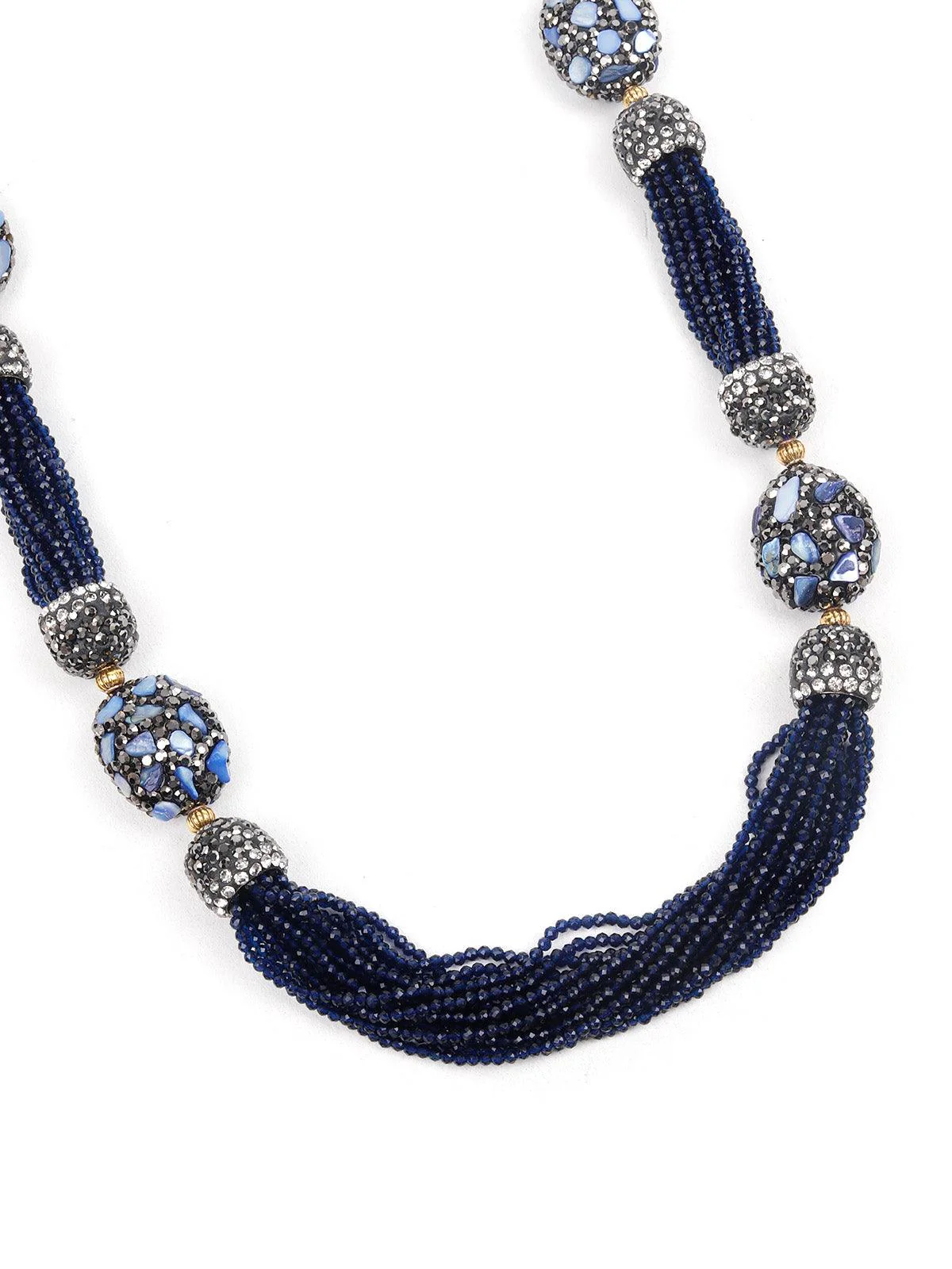 Odette Women Designer Navy Blue Beads And Stones Long Necklace Set - Image 5