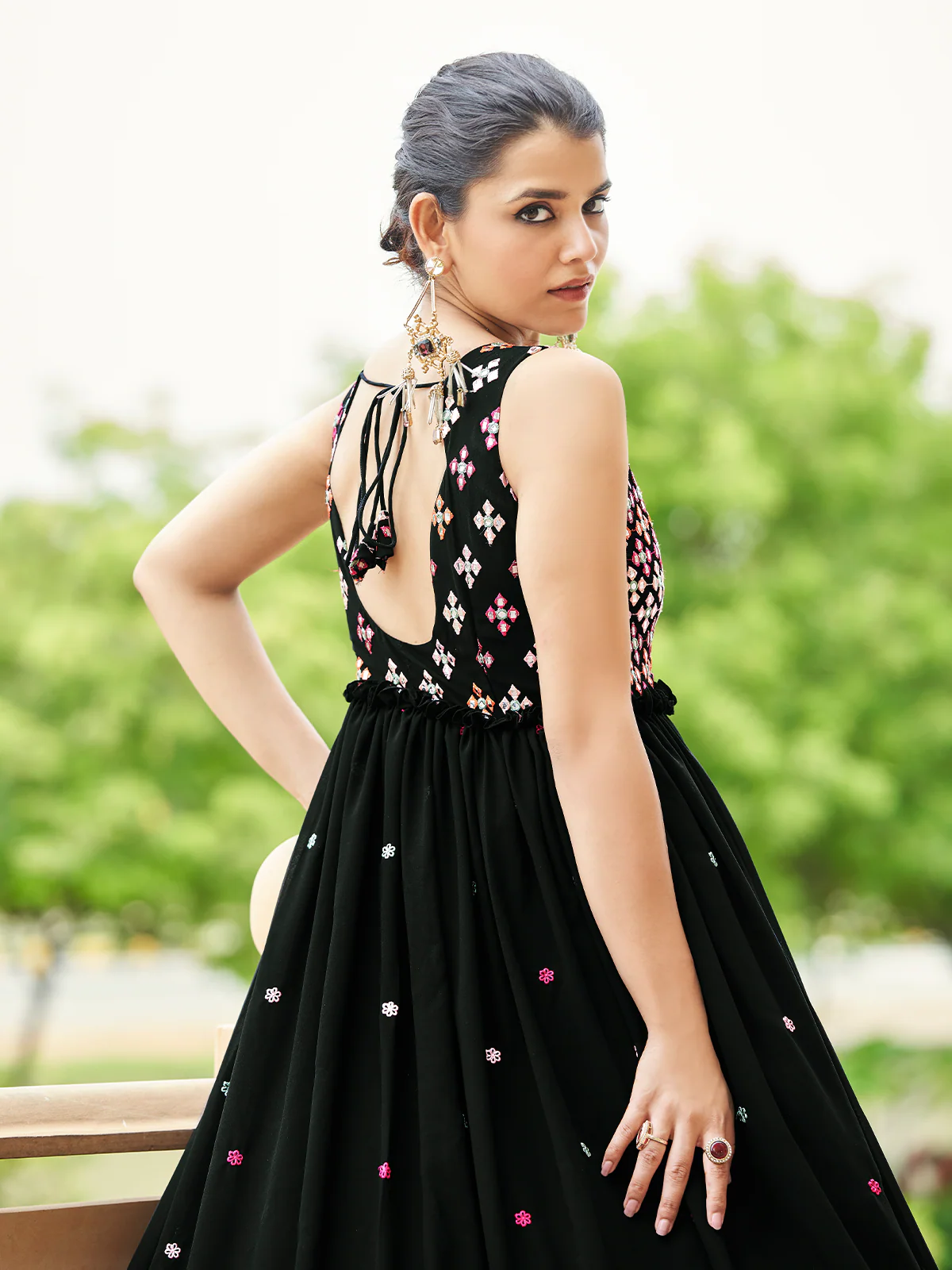 Odette Women Designer Black Georgette Semi Stitched Gown - Image 3