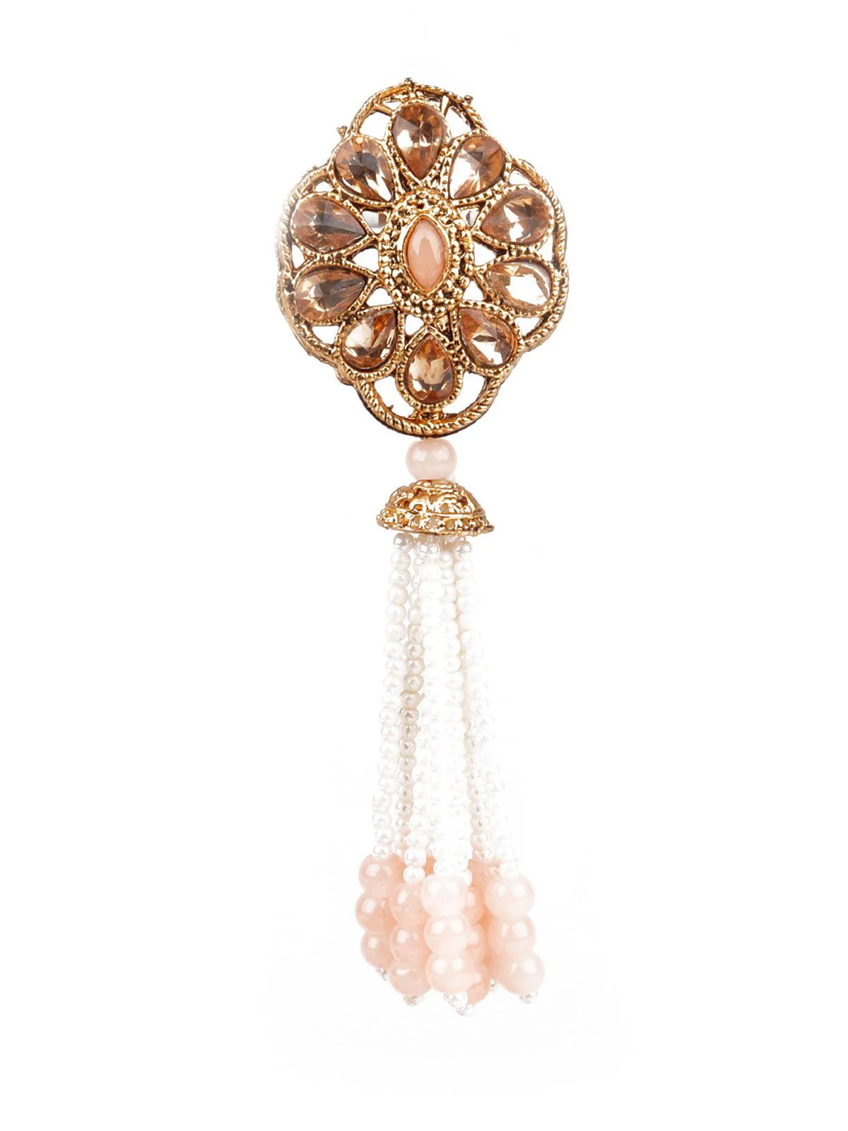 Odette Women Designer Peach And Gold Dangler Earrings - Image 2