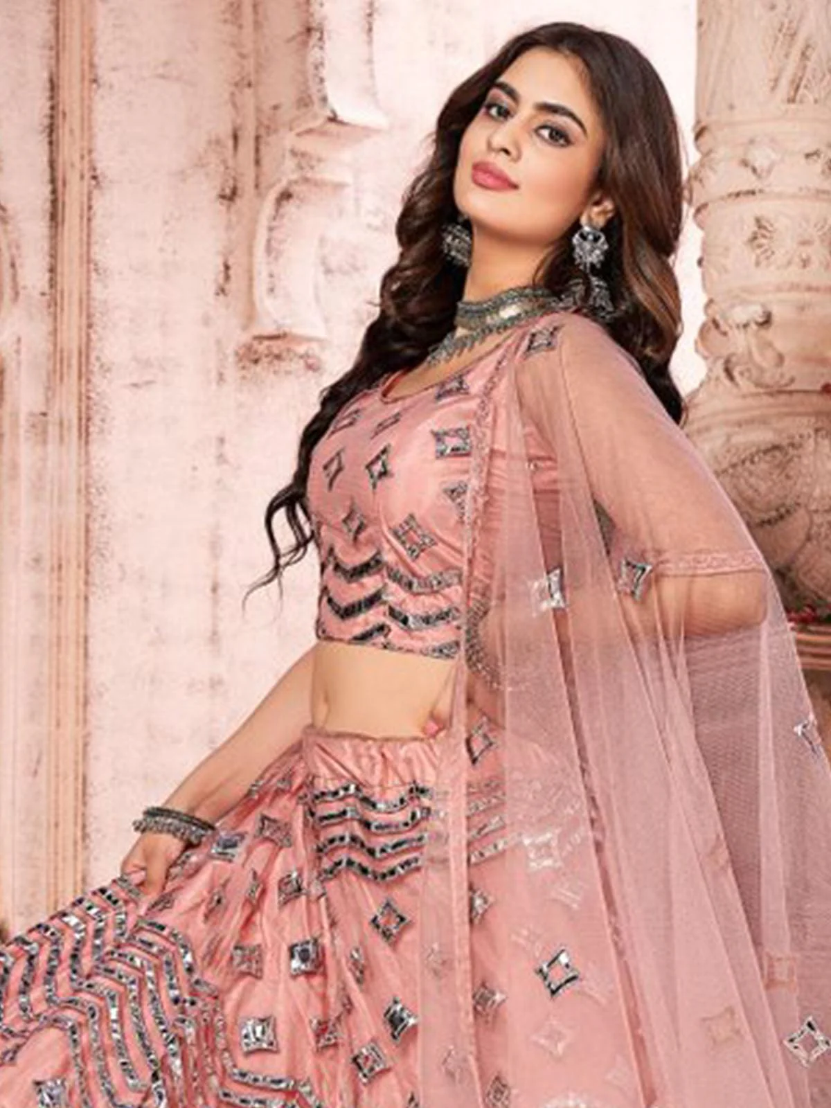 Odette Women Peach Semi Stitched Lehenga With Blouse - Image 3