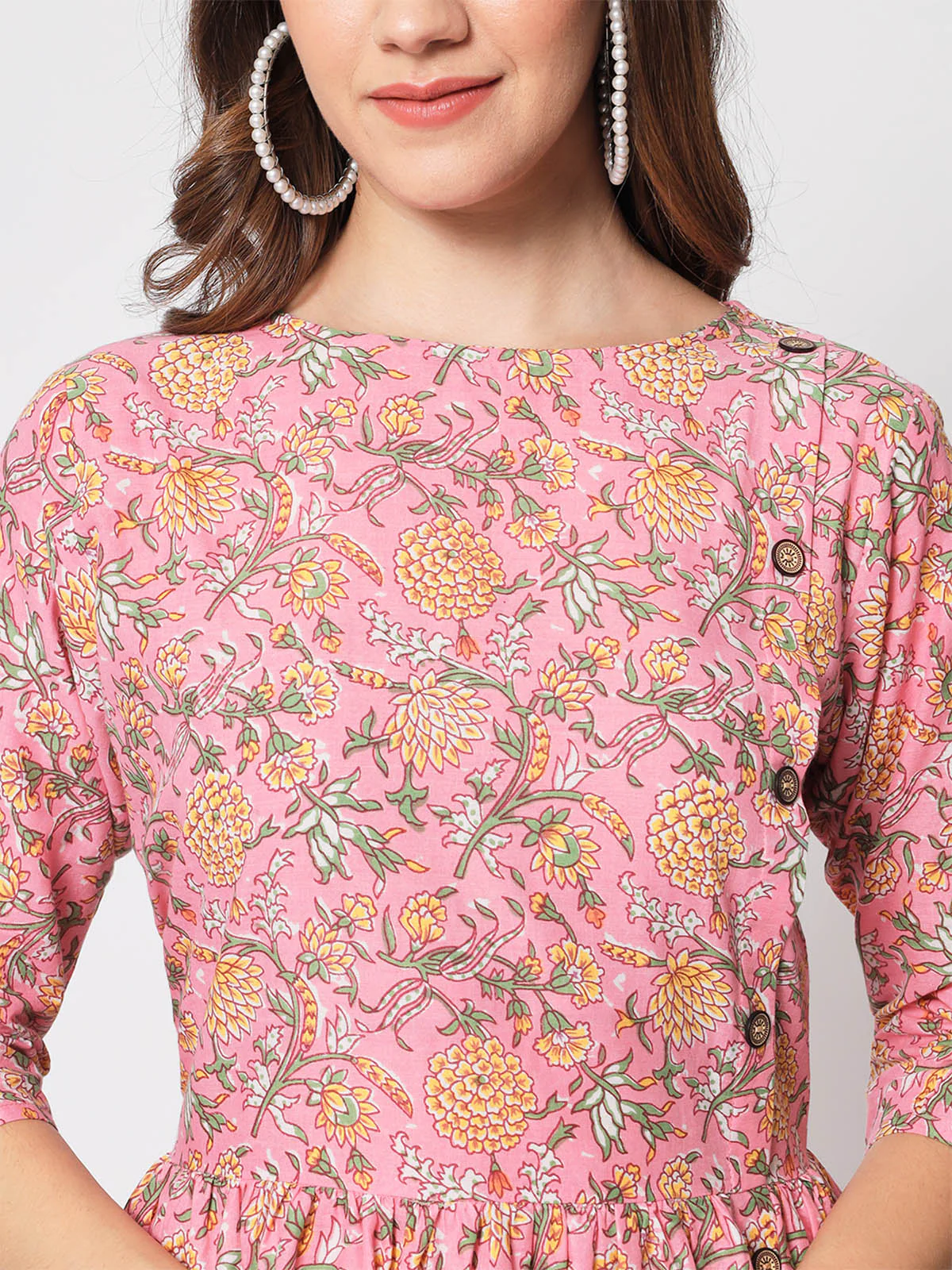 Odette Women Designer Pink Cotton Printed Stitched Kurta Set - Image 6