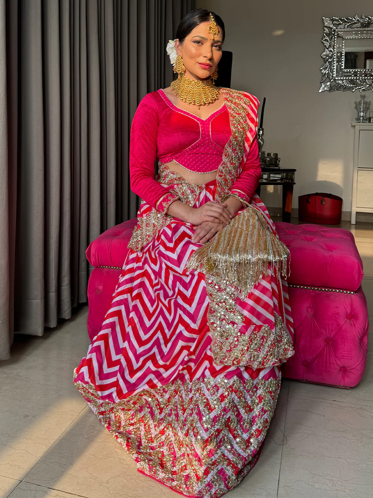 Odette Women Designer Pink Semi Stitched Lehenga With Unstitched Blouse - Image 2