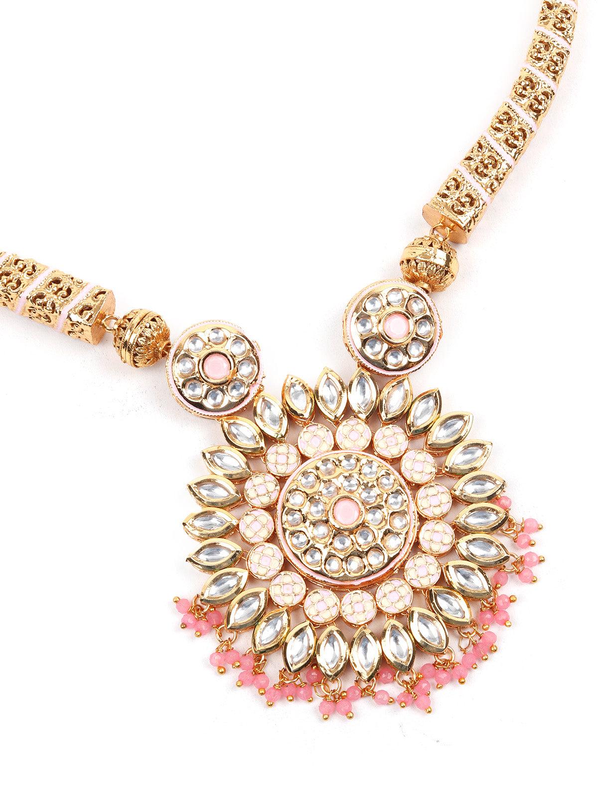 Odette Women Designer Pink Hasli Style Neckpiece Set - Image 4