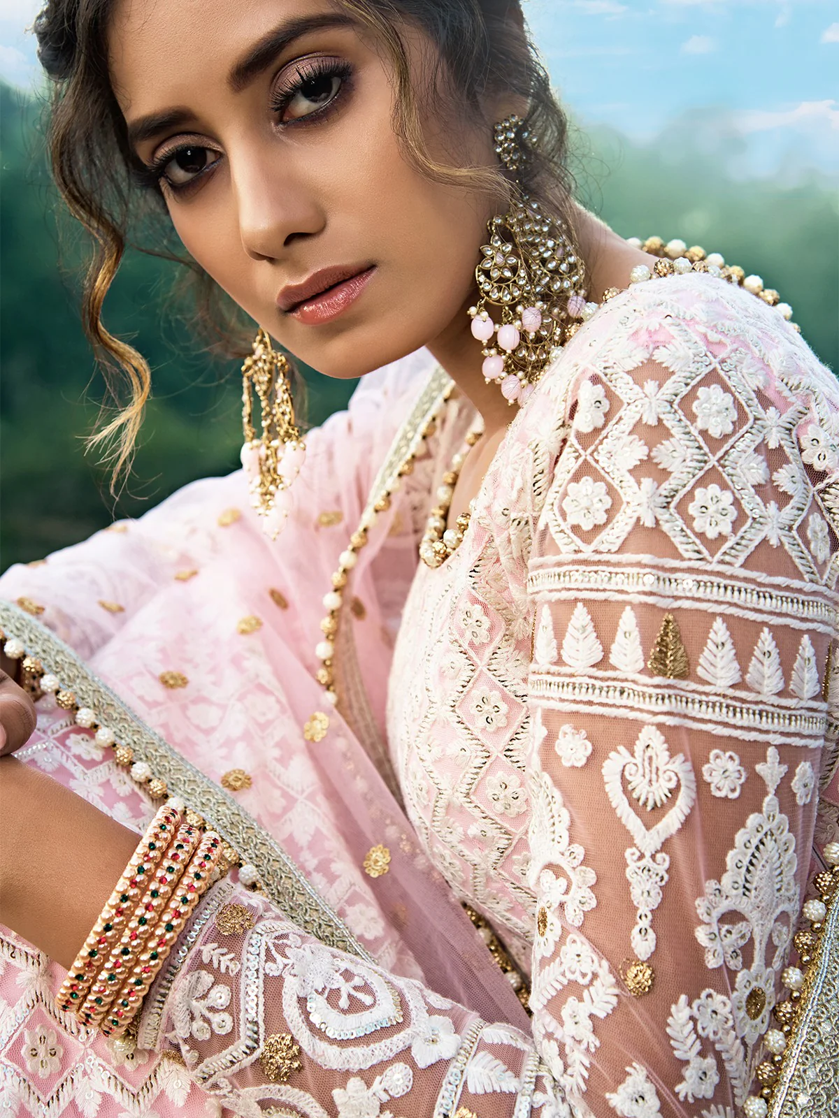 Odette Women Designer Pink Semi Stitched Lehenga With Unstitched Blouse - Image 4