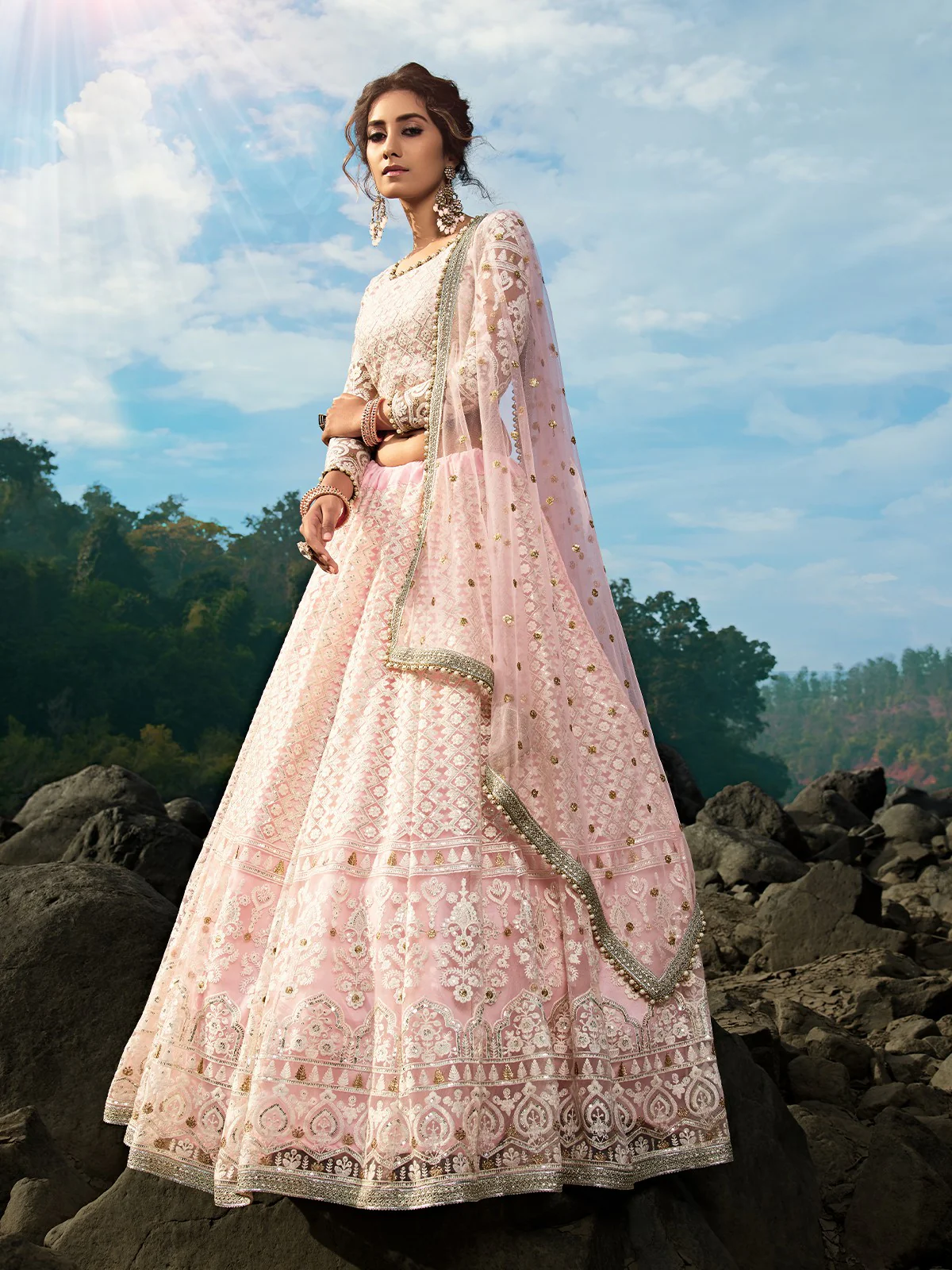 Odette Women Designer Pink Semi Stitched Lehenga With Unstitched Blouse - Image 5