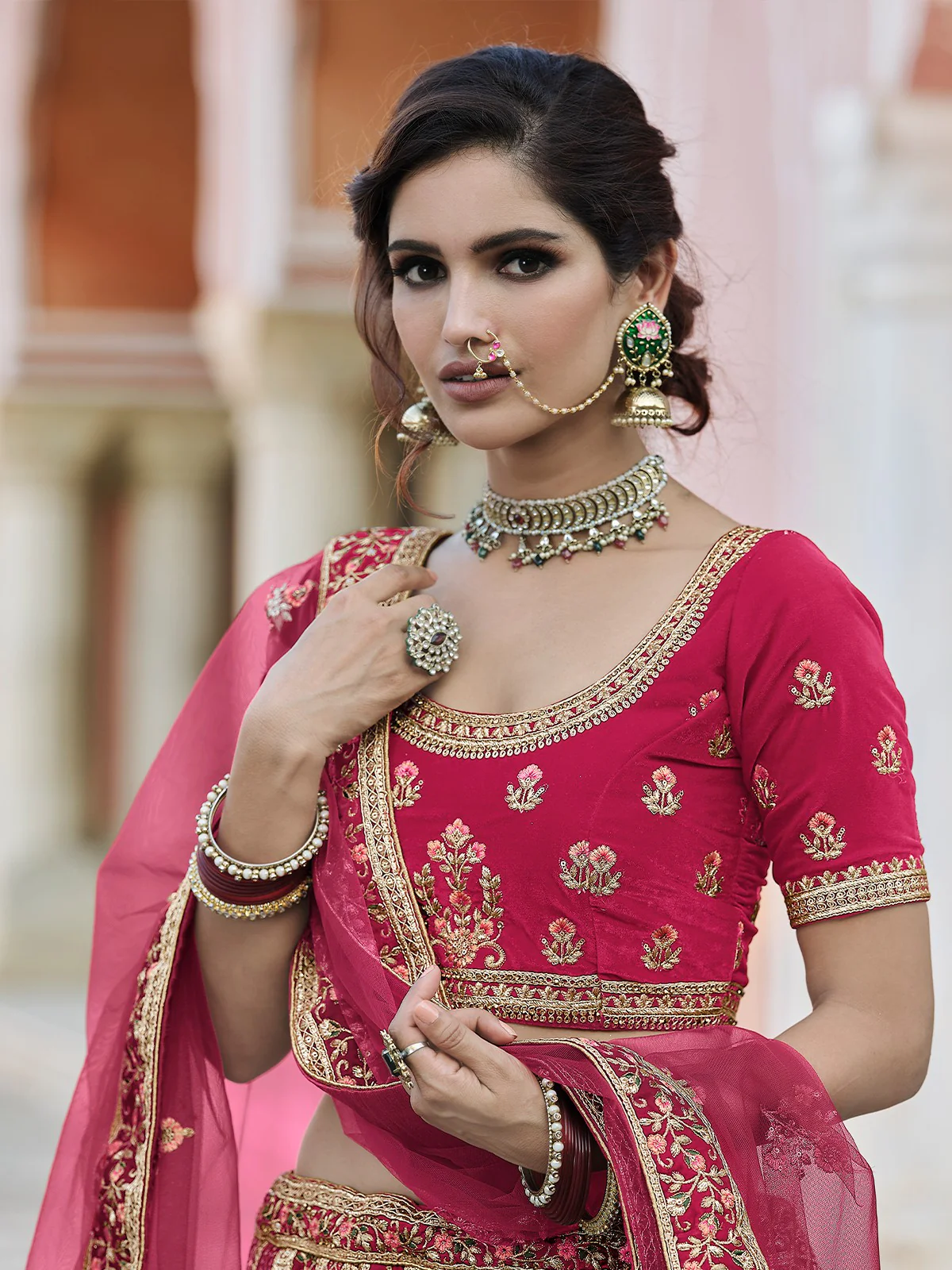 Odette Women Designer Pink Semi Stitched Lehenga With Unstitched Blouse - Image 2