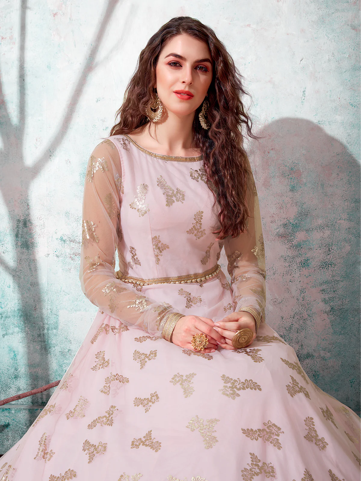 Odette Women Designer Pink Net Semi Stitched Gown - Image 3