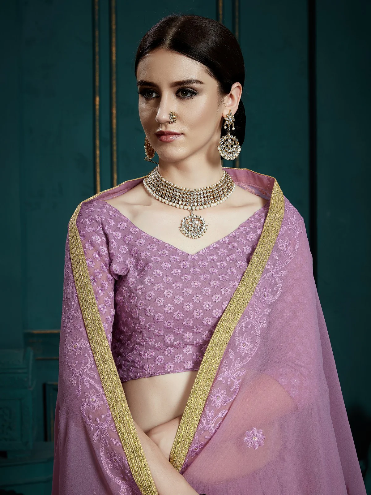 Odette Women Designer Purple Soft Net Semi Stitched Lehenga With Unstitched Blouse - Image 4