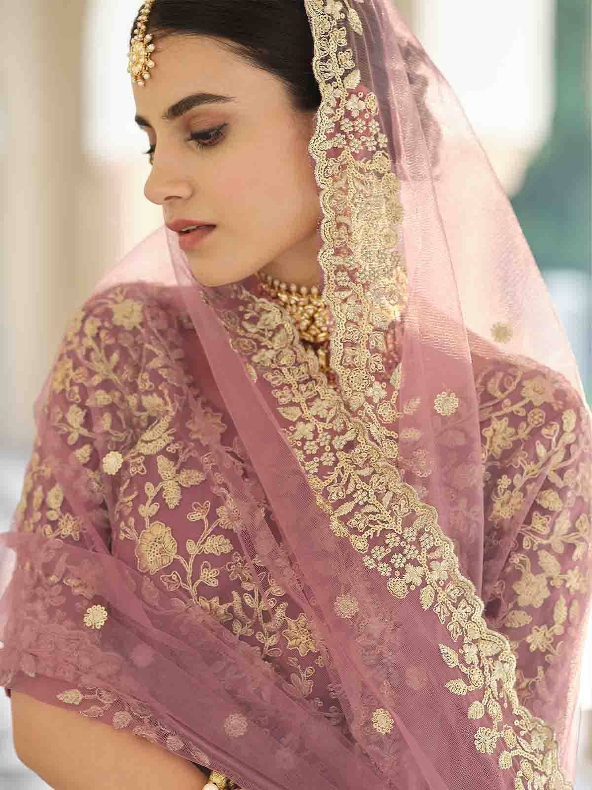 Odette Women Designer Purple Soft Net With Sequins Semi Stitched Lehenga With Unstitched Blouse - Image 2