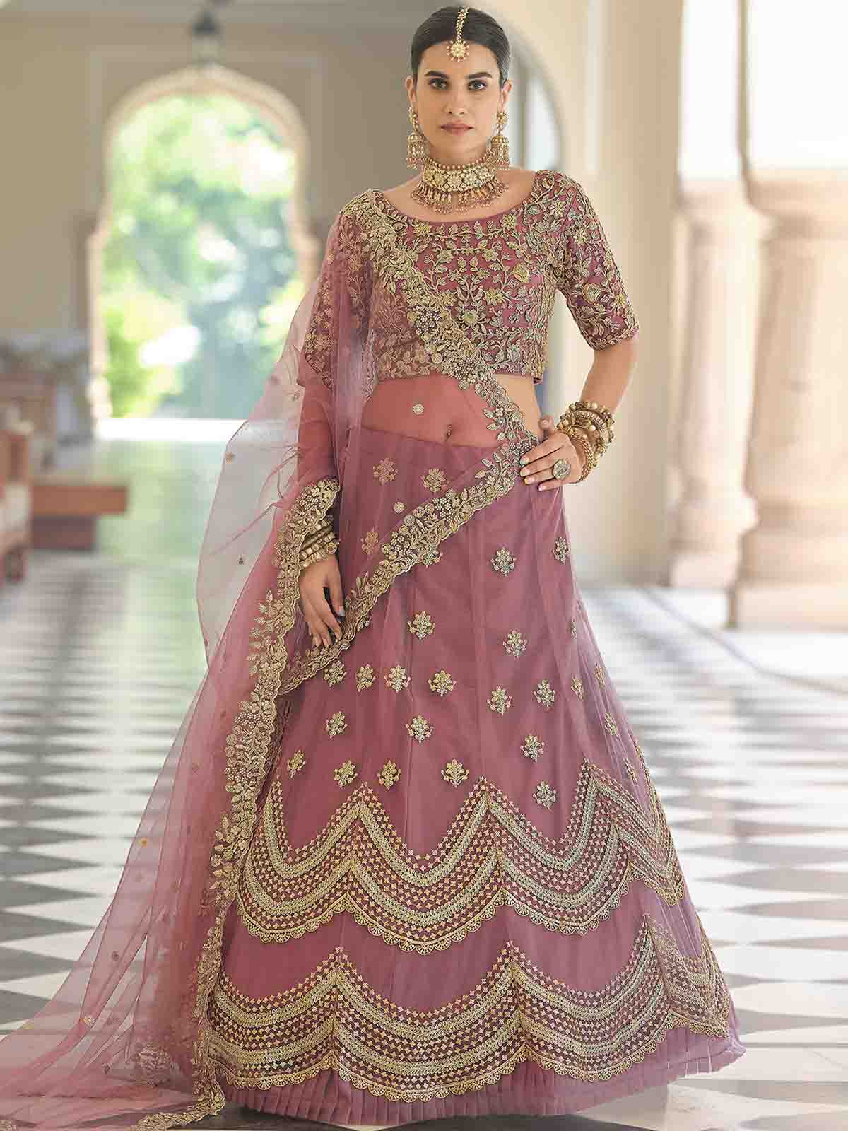 Odette Women Designer Purple Soft Net With Sequins Semi Stitched Lehenga With Unstitched Blouse - Image 3