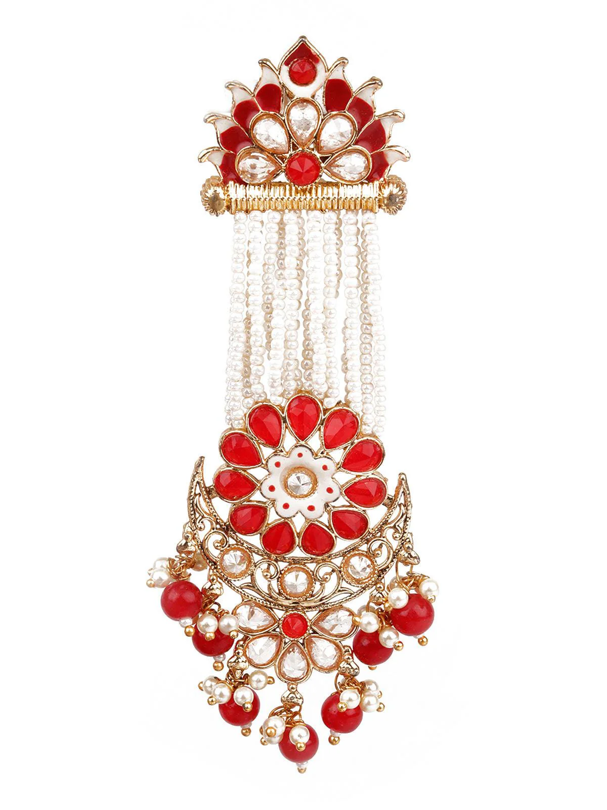 Odette Women Designer Red And Gold Chandbali Earrings - Image 2