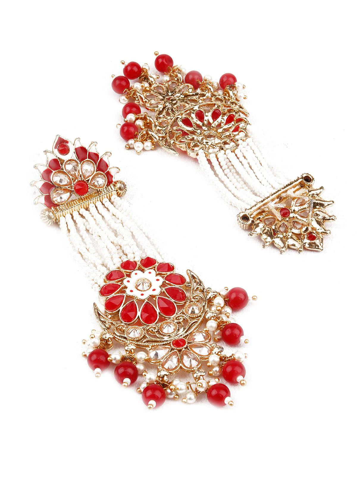 Odette Women Designer Red And Gold Chandbali Earrings - Image 3