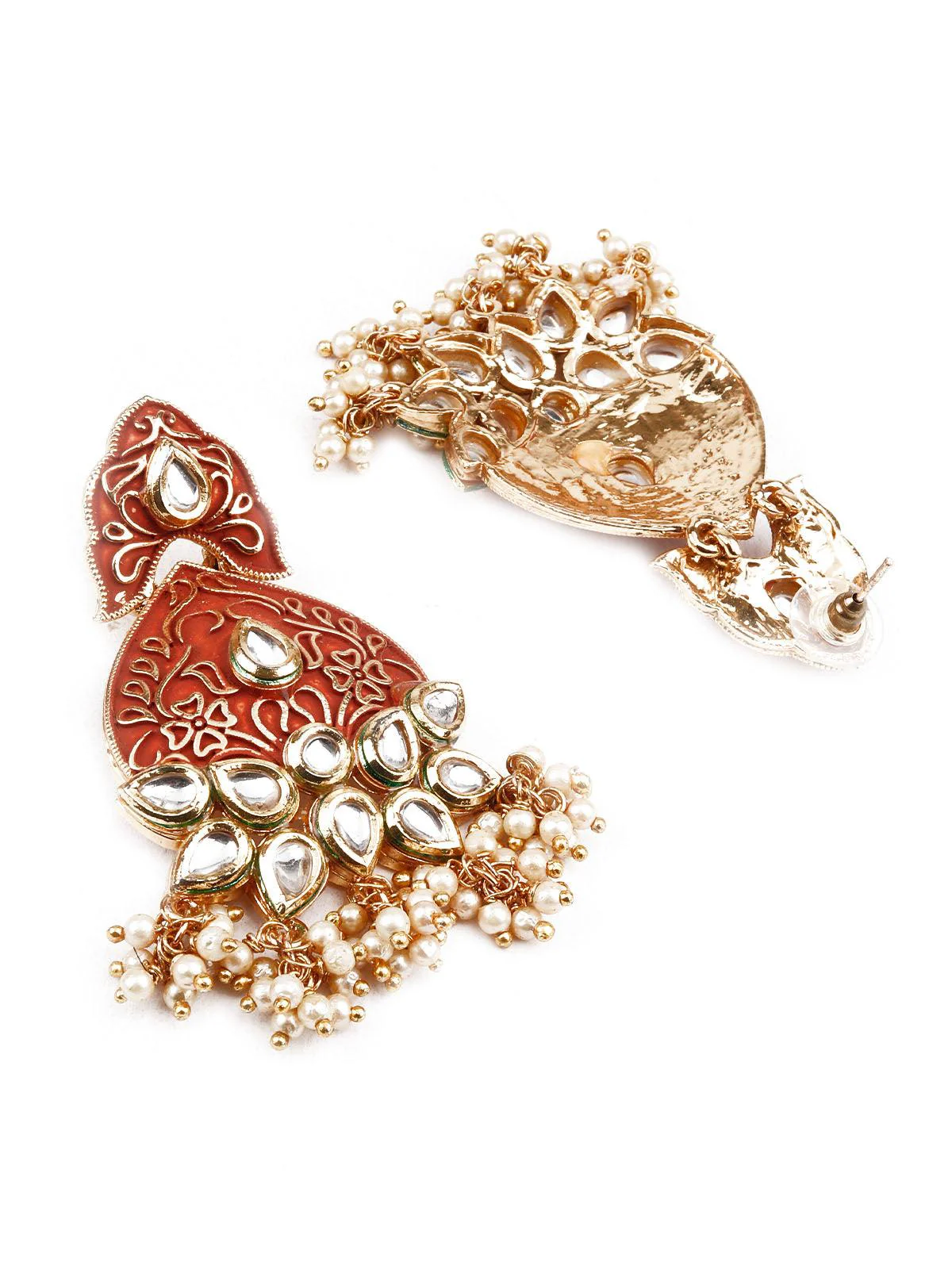 Odette Women Designer Red And Gold Dangle Earrings - Image 3