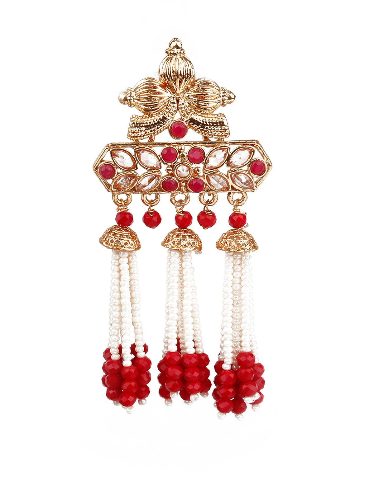 Odette Women Designer Red And Gold Dangle Earrings - Image 2