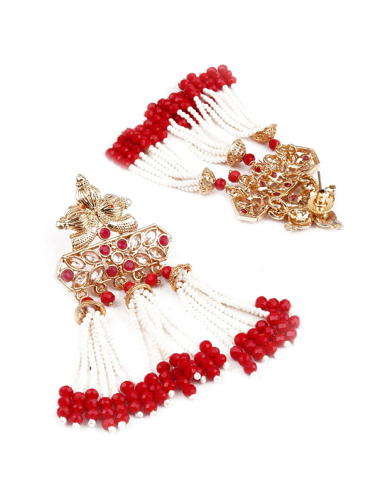 Odette Women Designer Red And Gold Dangle Earrings - Image 3