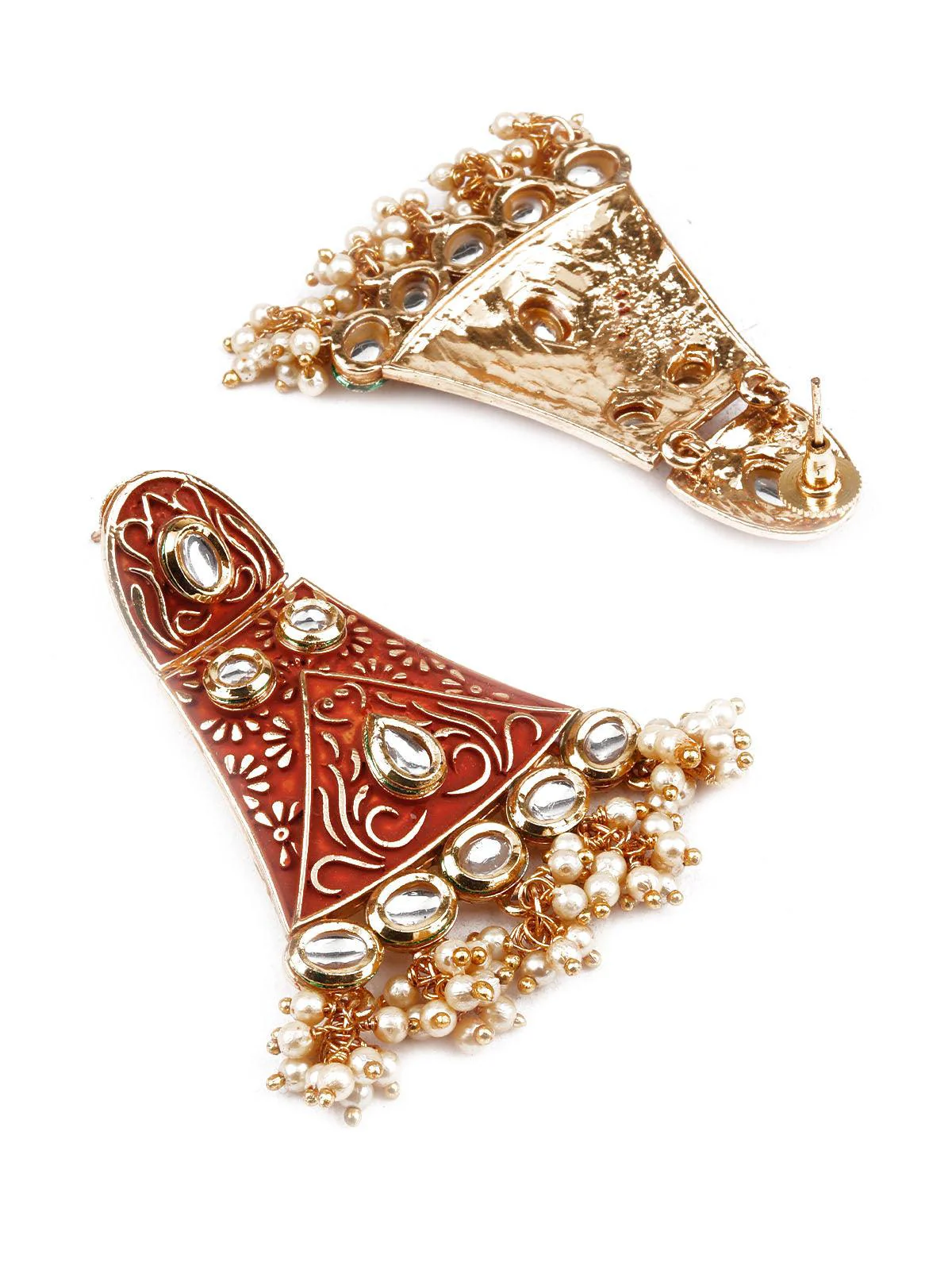 Odette Designer Red And Gold Dangle Earrings For Women - Image 2