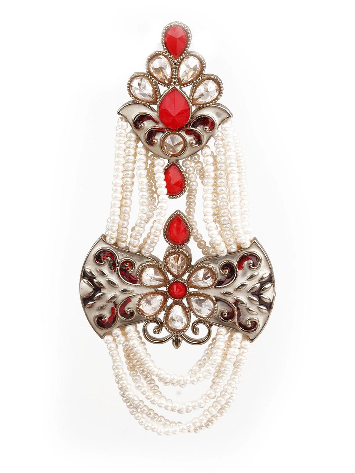 Odette Women Designer Red And White Dangler Earrings - Image 2