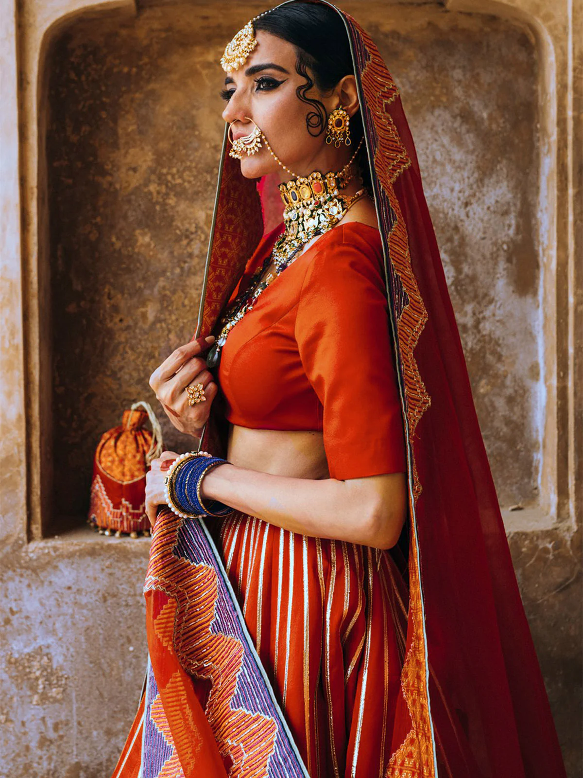 Odette Women Designer Red Semi Stitched Lehenga With  Unstitched Blouse - Image 3