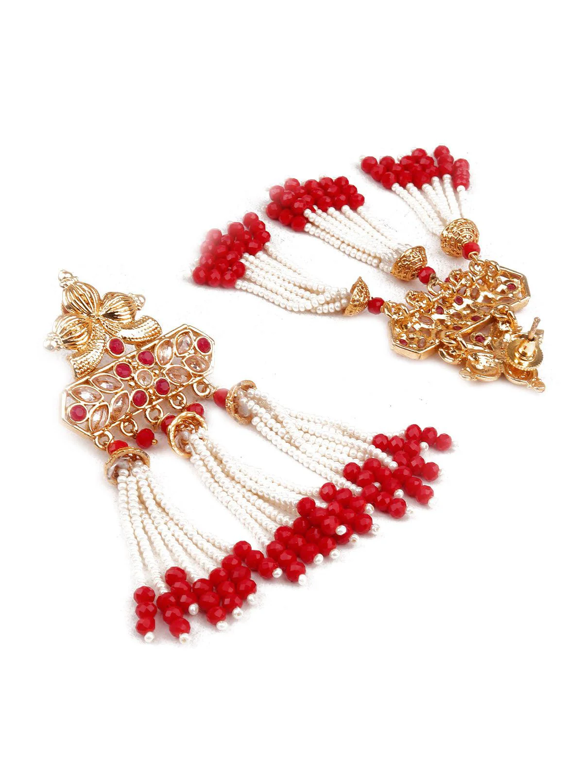 Odette Women Designer Red White And Gold Dangle Earrings - Image 3