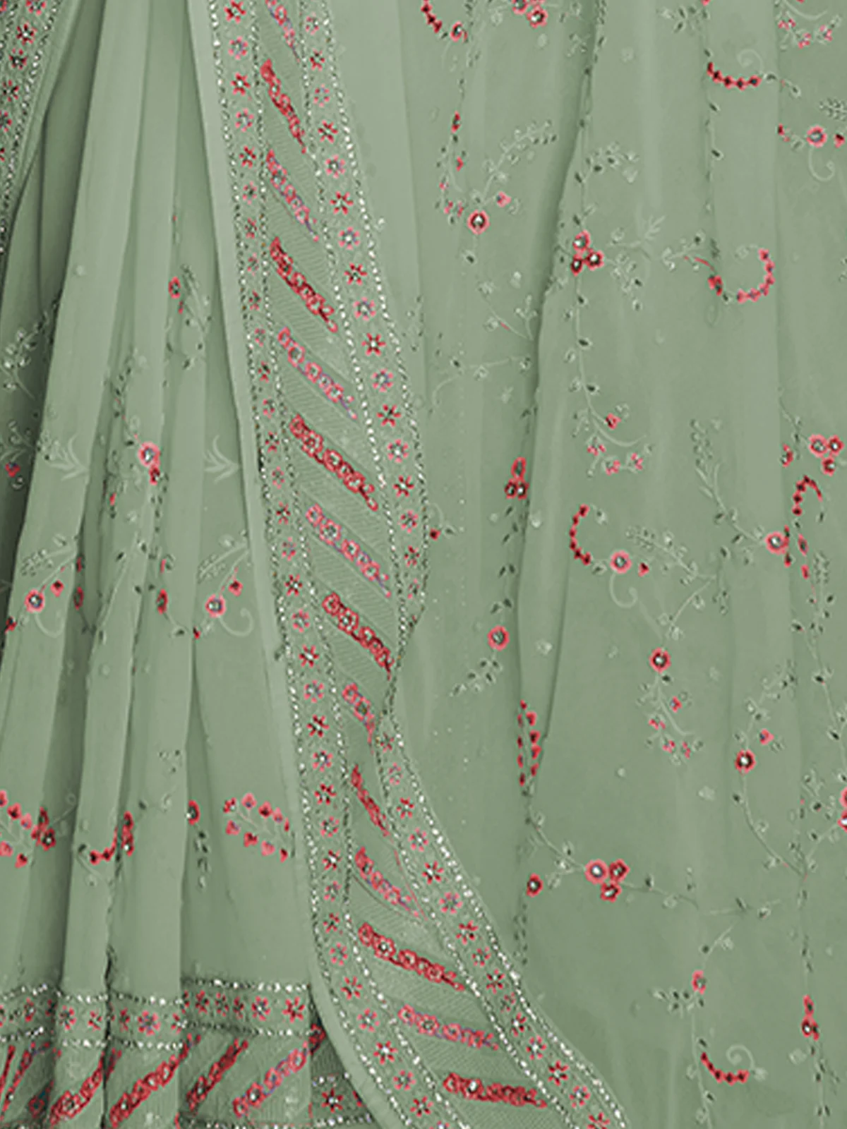 Odette Women Designer Sea Green Georgette Embroidered Saree With Unstitched Blouse - Image 6