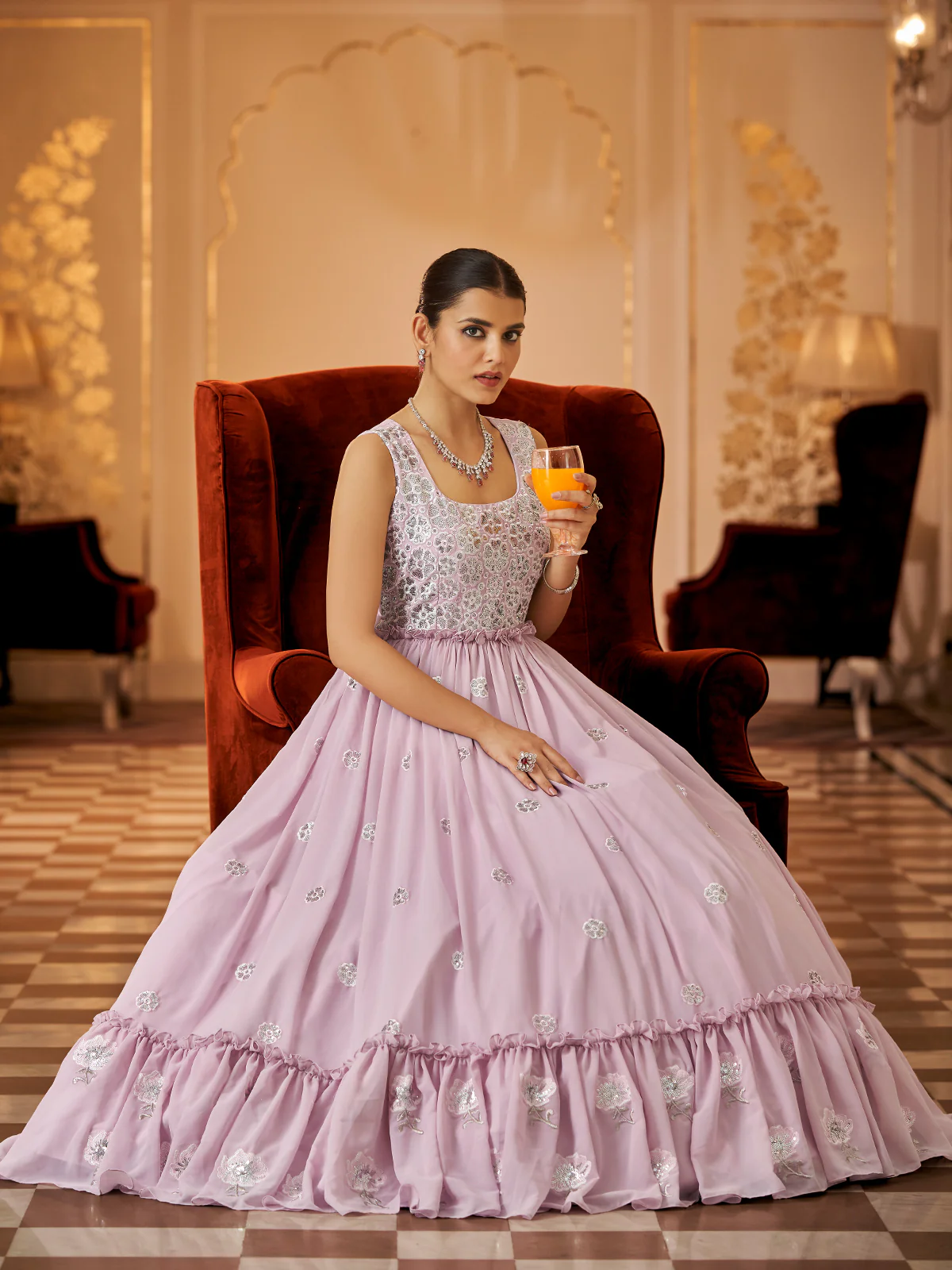 Odette Women Designer Pink Georgette Semi Stitched Gown - Image 2