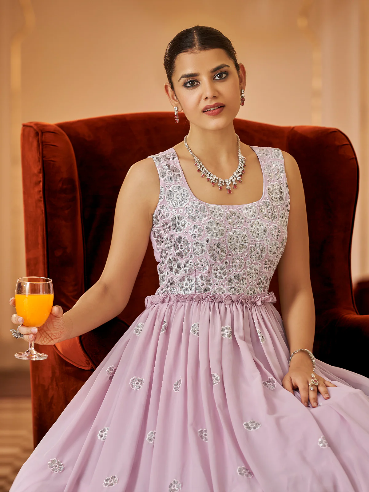 Odette Women Designer Pink Georgette Semi Stitched Gown - Image 3