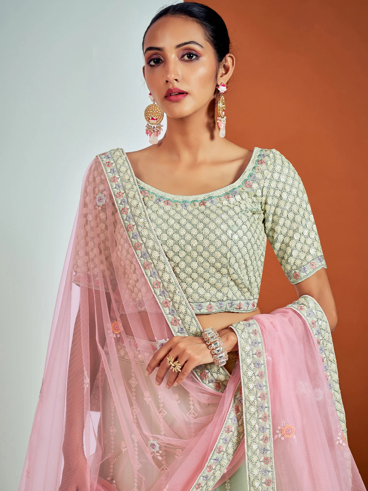 Odette Women Designer Sea Green Georgette Semi Stitched Lehenga With Unstitched Blouse - Image 2