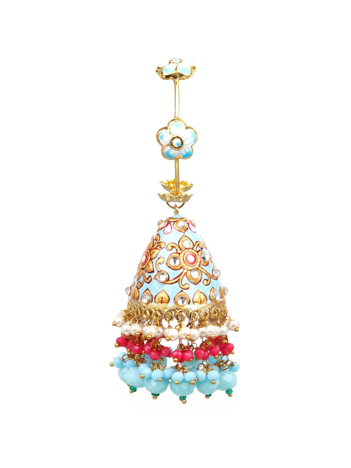 Odette Women Blue Metal Jhumkas - Image 4