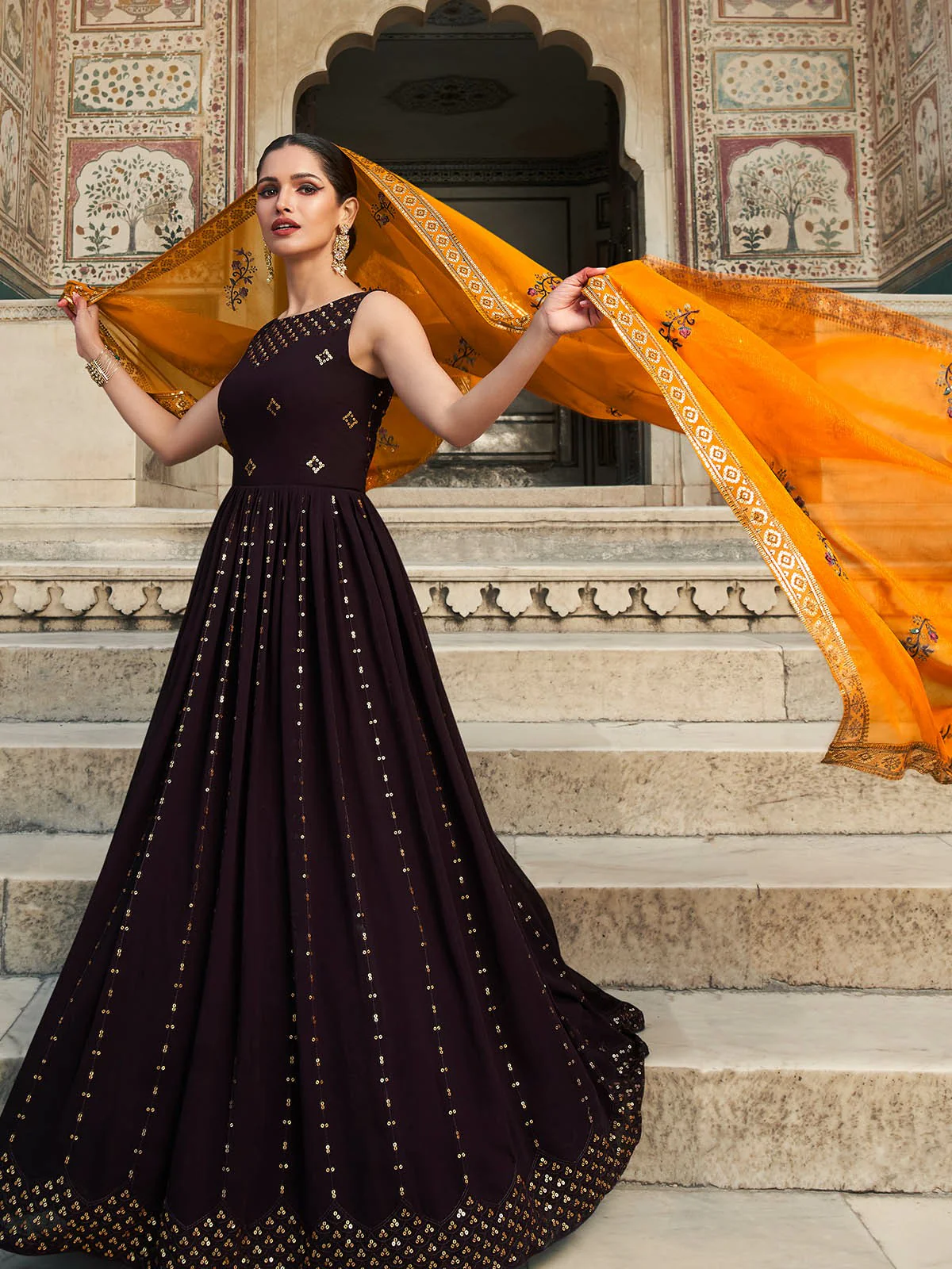 Odette Women Designer Violet Georgette Semi Stitched Gown - Image 2