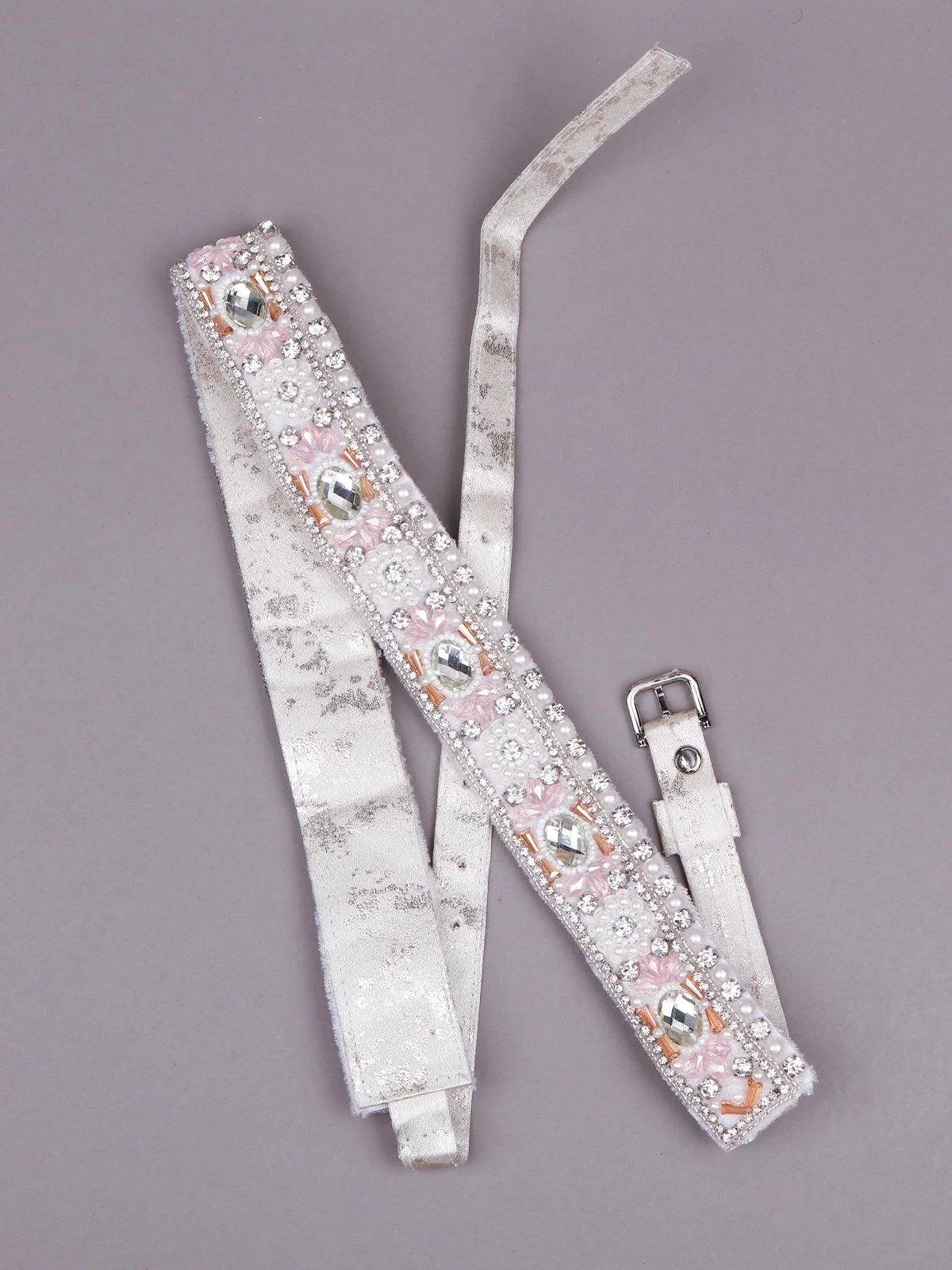 Odette Women White Elastic Leatherette Belt - Image 3