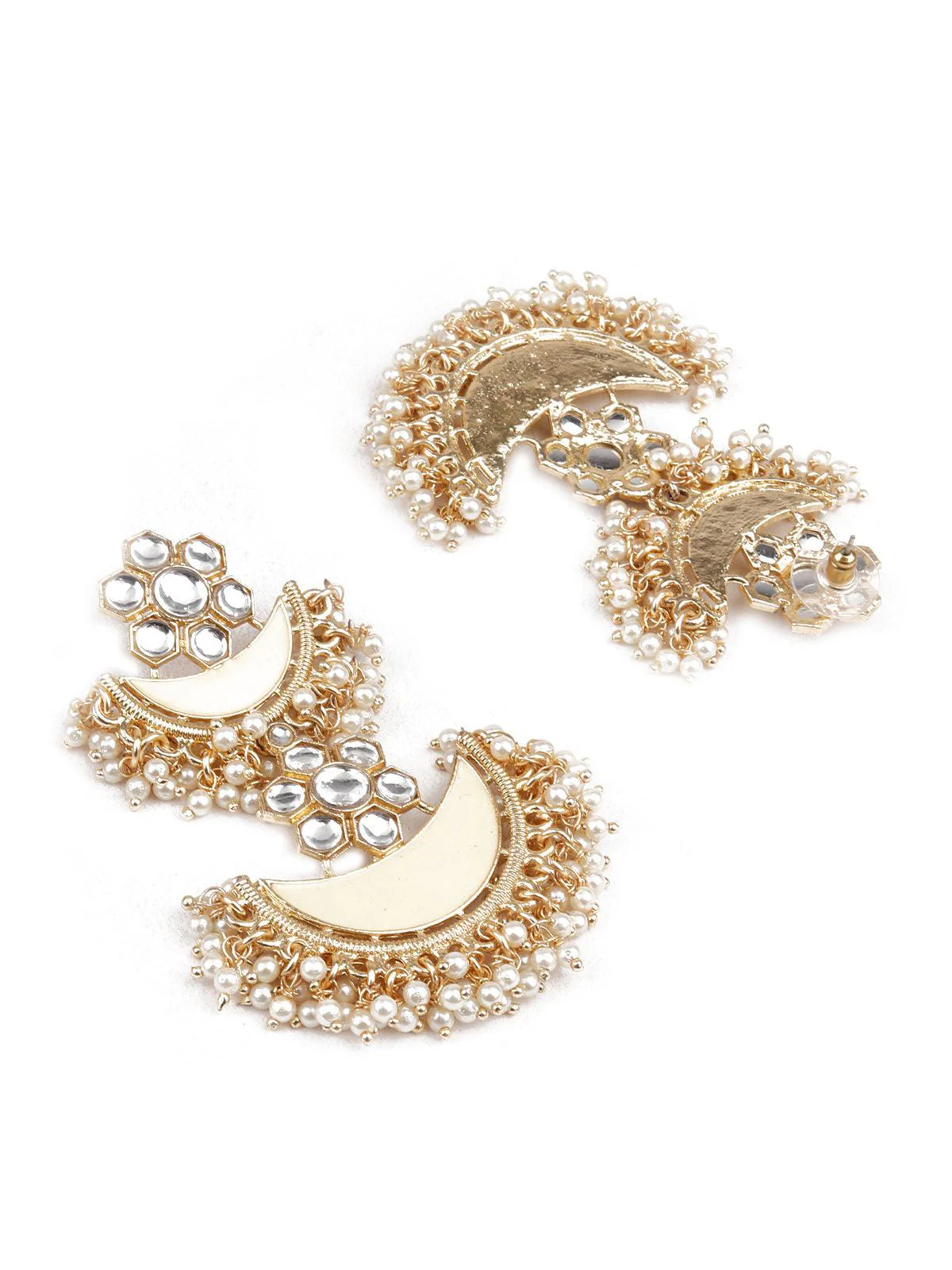 Odette Designer Yellow And Gold Chandbali Earrings For Women - Image 3