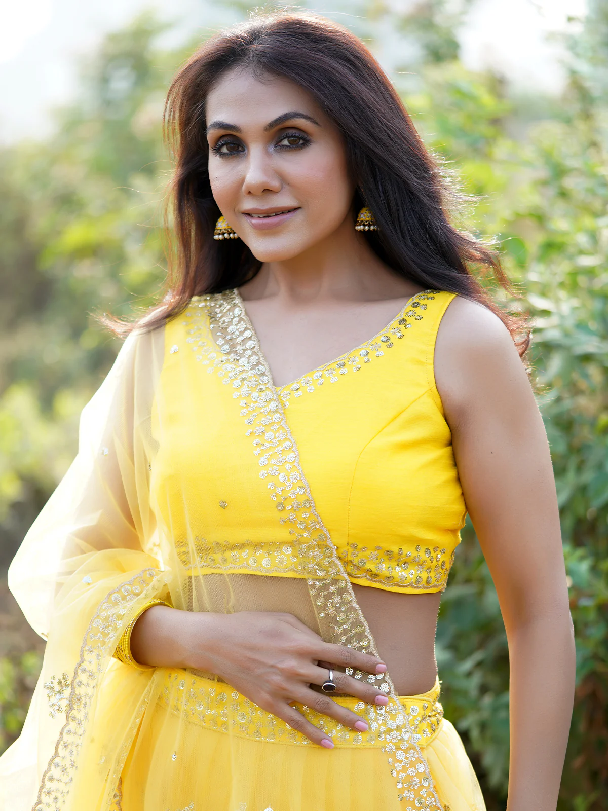 Odette Women Designer Yellow Net Semi Stitched Lehenga With Unstitched Blouse - Image 5