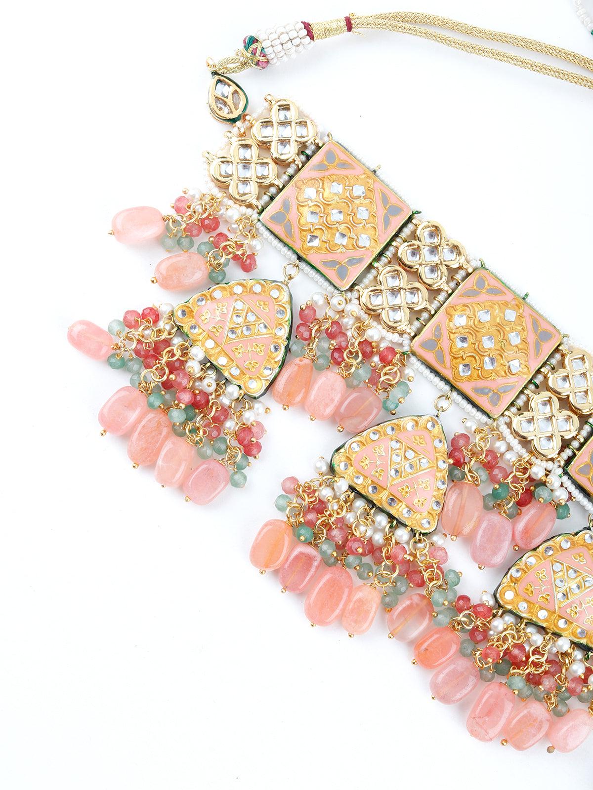Odette Women Diva Coral Choker Necklace Set - Image 4
