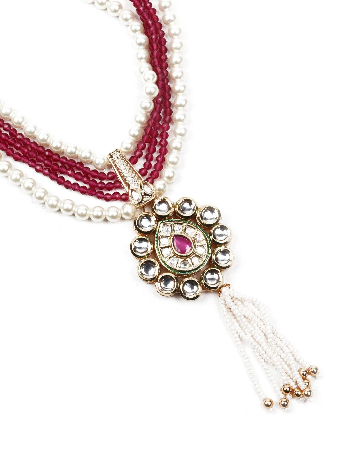 Odette Women Double Sided Pearl And Kundan Necklace Set - Image 5