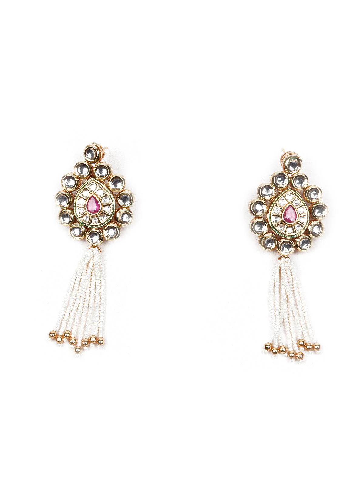 Odette Women Double Sided Pearl And Kundan Necklace Set - Image 7