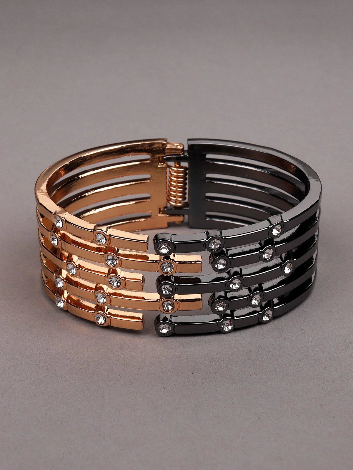 Odette Women Gold And Smoke Silver Metal Bracelet - Image 3