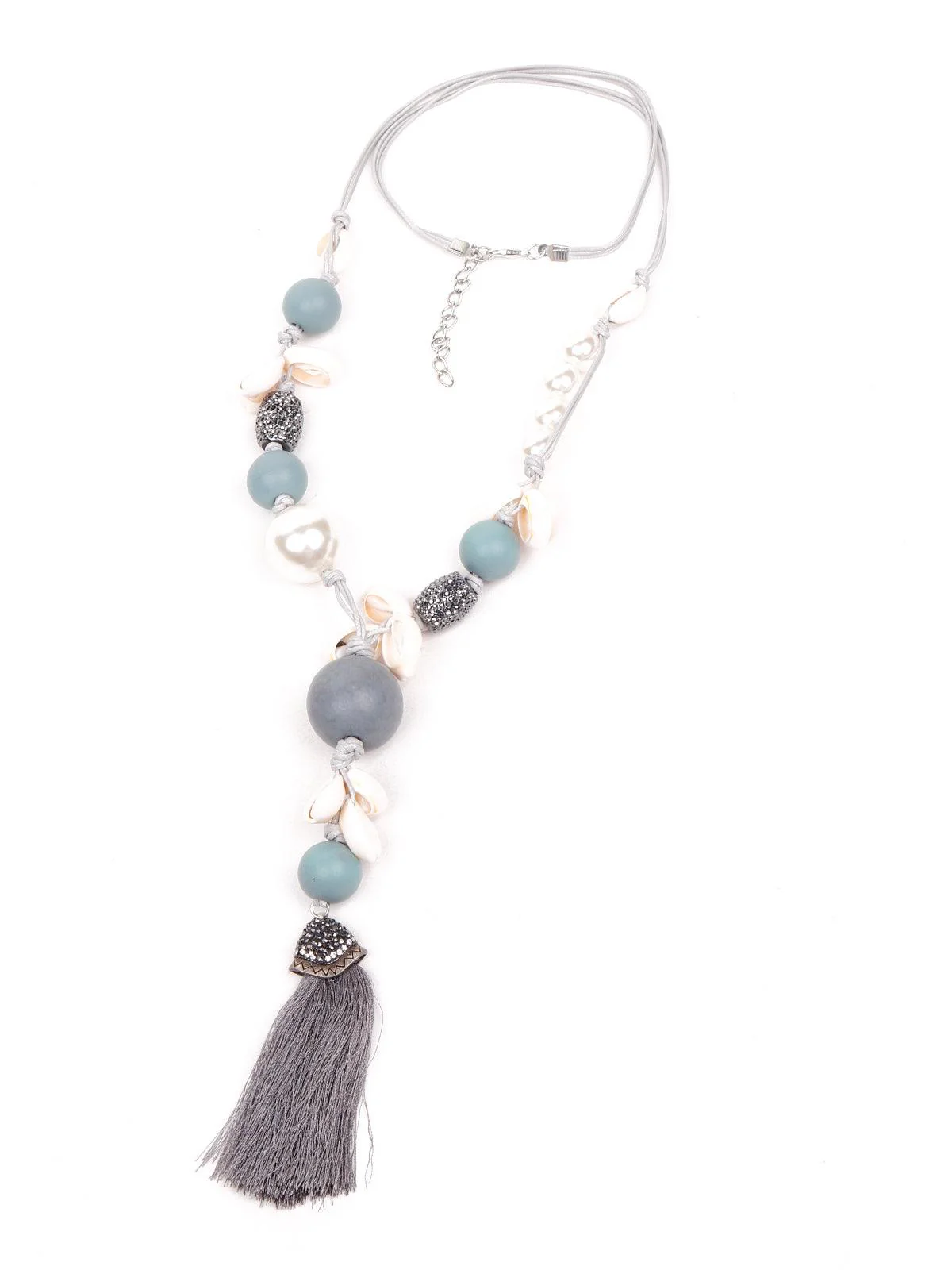 Odette Women Dusk Blue Tassel Bohemian Necklace - Image 5