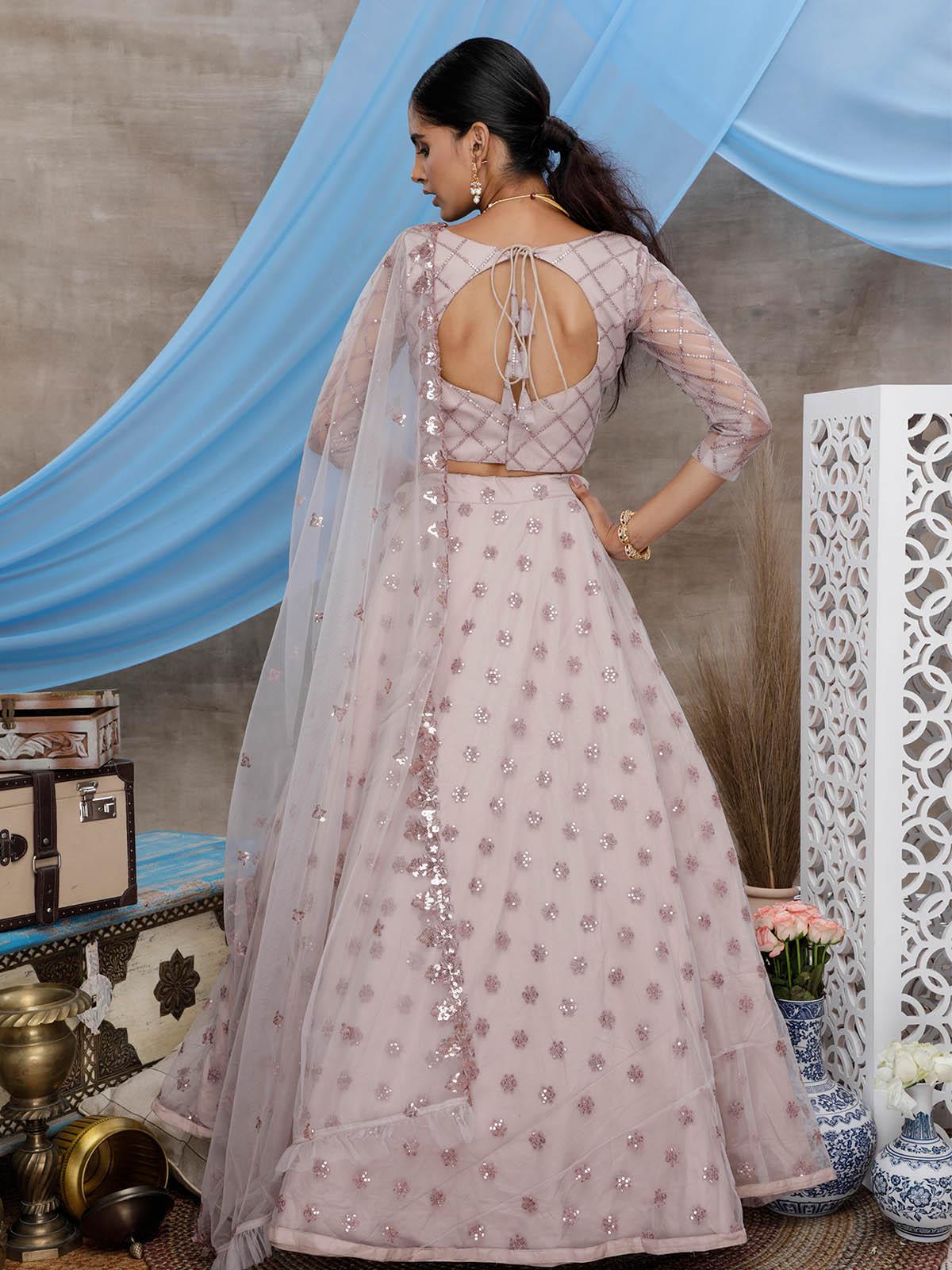 Odette Women Dusty Purple Sequins Net Semi Stitched Lehenga With  Unstitched Blouse - Image 2