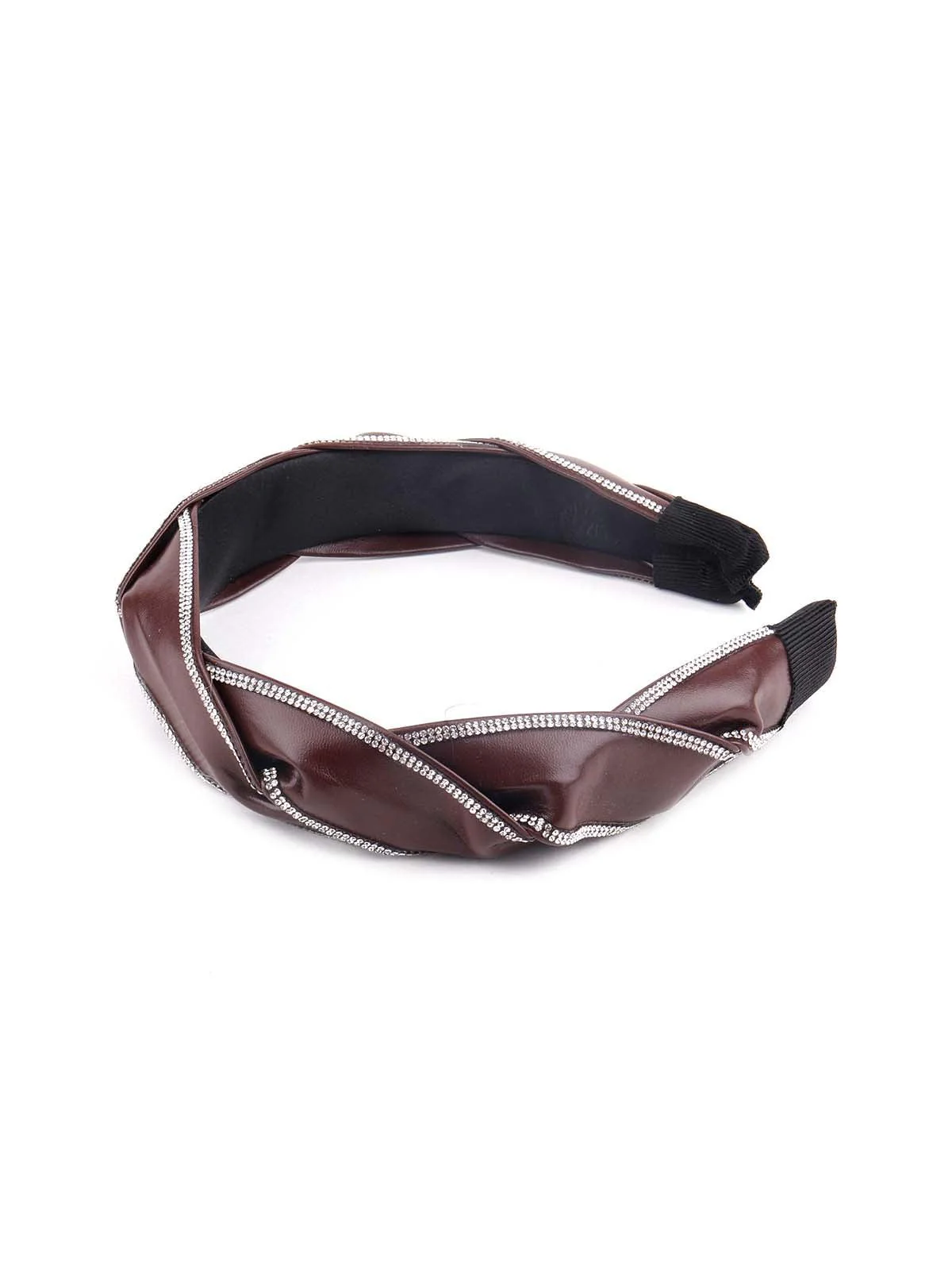 Odette Women Edgy Brown Leatherette Embellished Hairband - Image 4