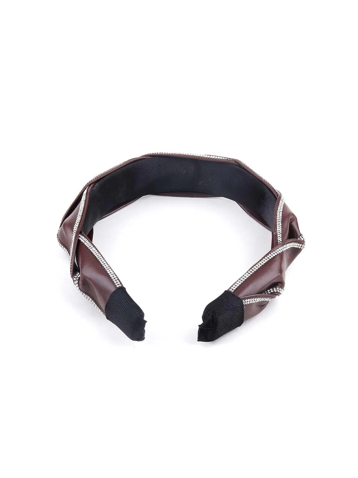 Odette Women Edgy Brown Leatherette Embellished Hairband - Image 6
